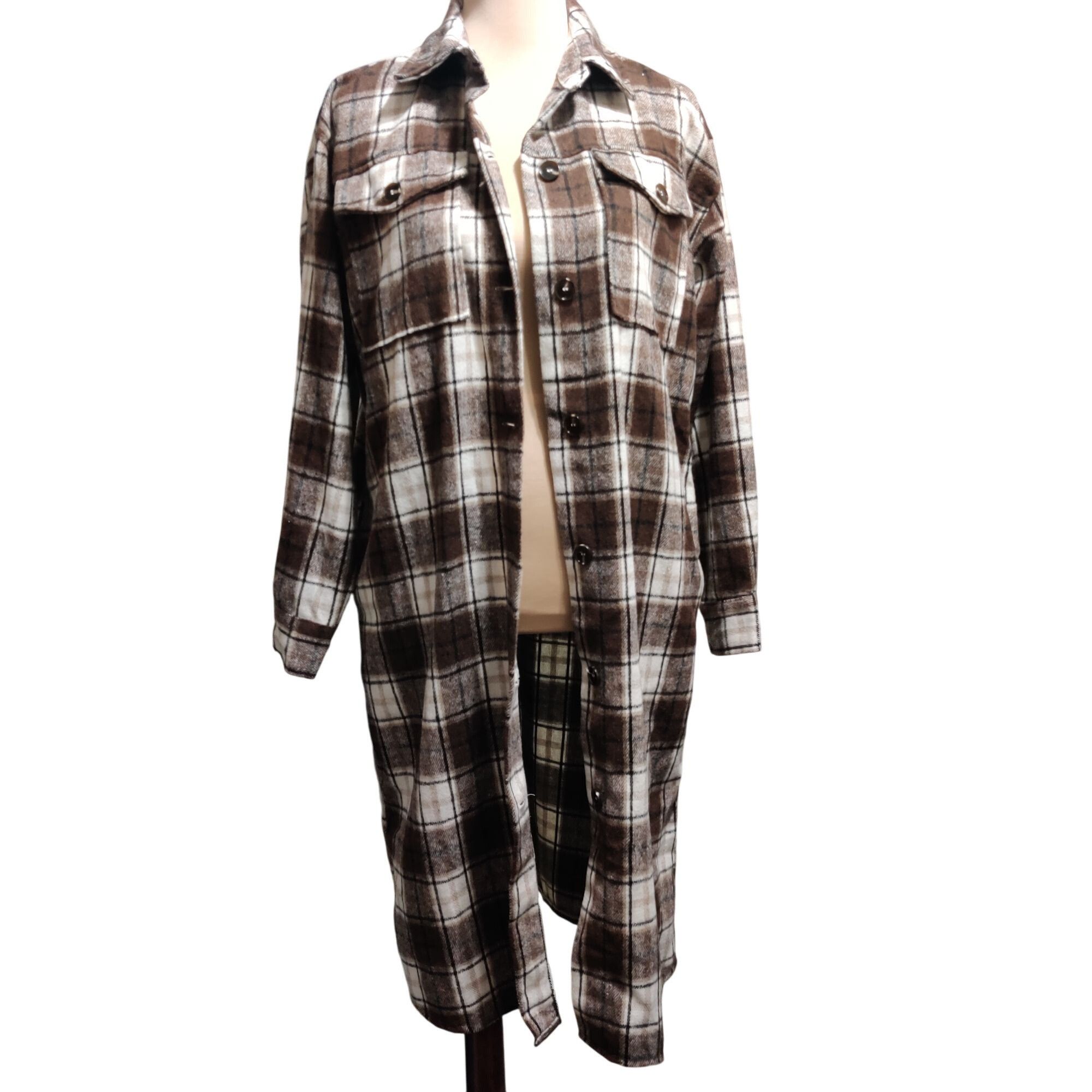 Other Camellia M Brown Plaid Longline Shirt Jacket Chest Pockets B Size M / US 6-8 / IT 42-44 - 7 Thumbnail