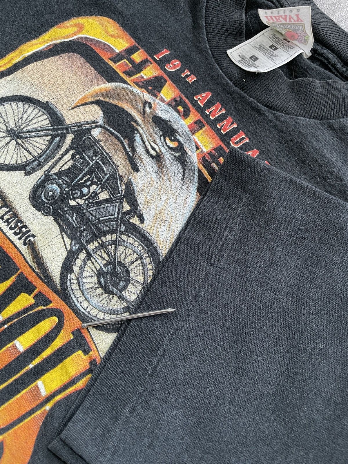 Harley Davidson Vintage “Harley Davidson Rendezvous” Biker T-shirt (Sz. L) Size US L / EU 52-54 / 3 - 3 Thumbnail
