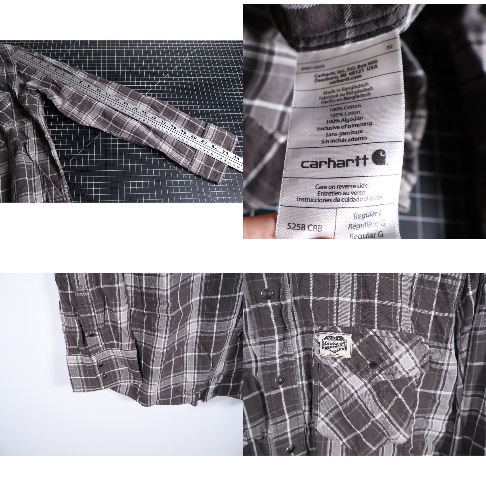 Carhartt Carhartt Western Shirt Men's Large Gray Black Plaid Snap Flannel Size US L / EU 52-54 / 3 - 8 Thumbnail