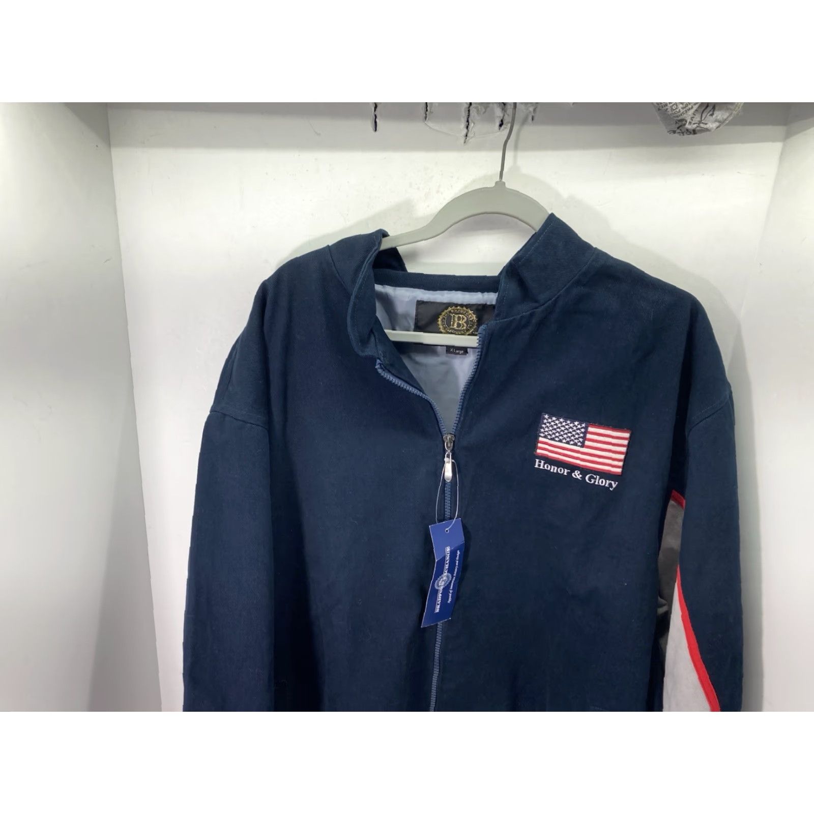 Vintage Bradford Exchange Veteran Jacket Men XL Navy Blue Canvas Full Zip Eagle NWT Bomber Jacket Size US XL / EU 56 / 4 - 6 Thumbnail