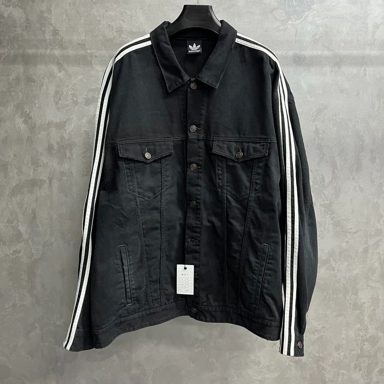 Black Printed Striped Long Sleeve Denim Jacket