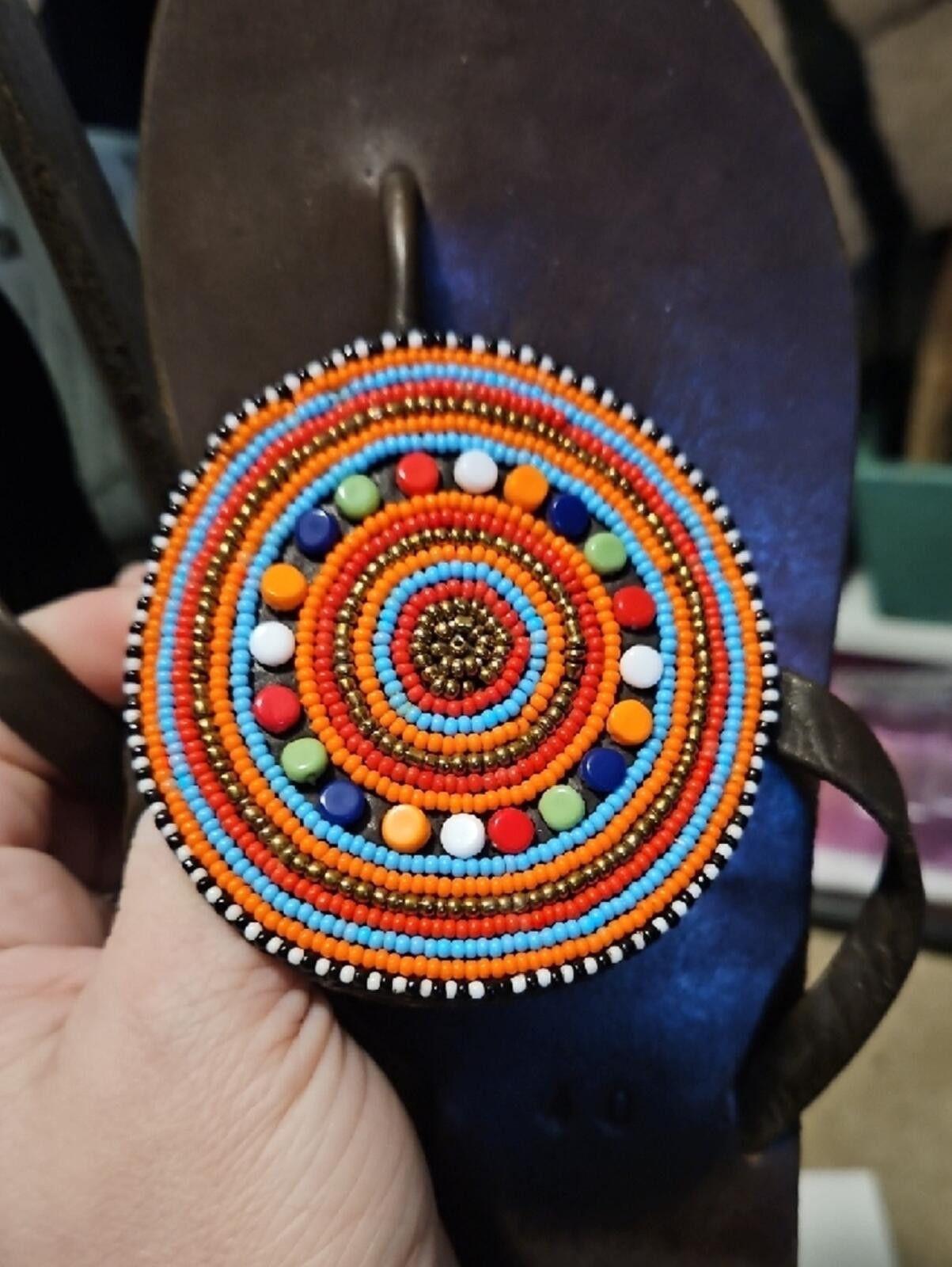 Other Women's Brown Beaded Circle Toe-Post Sandals Size US 9 / IT 39 - 4 Thumbnail