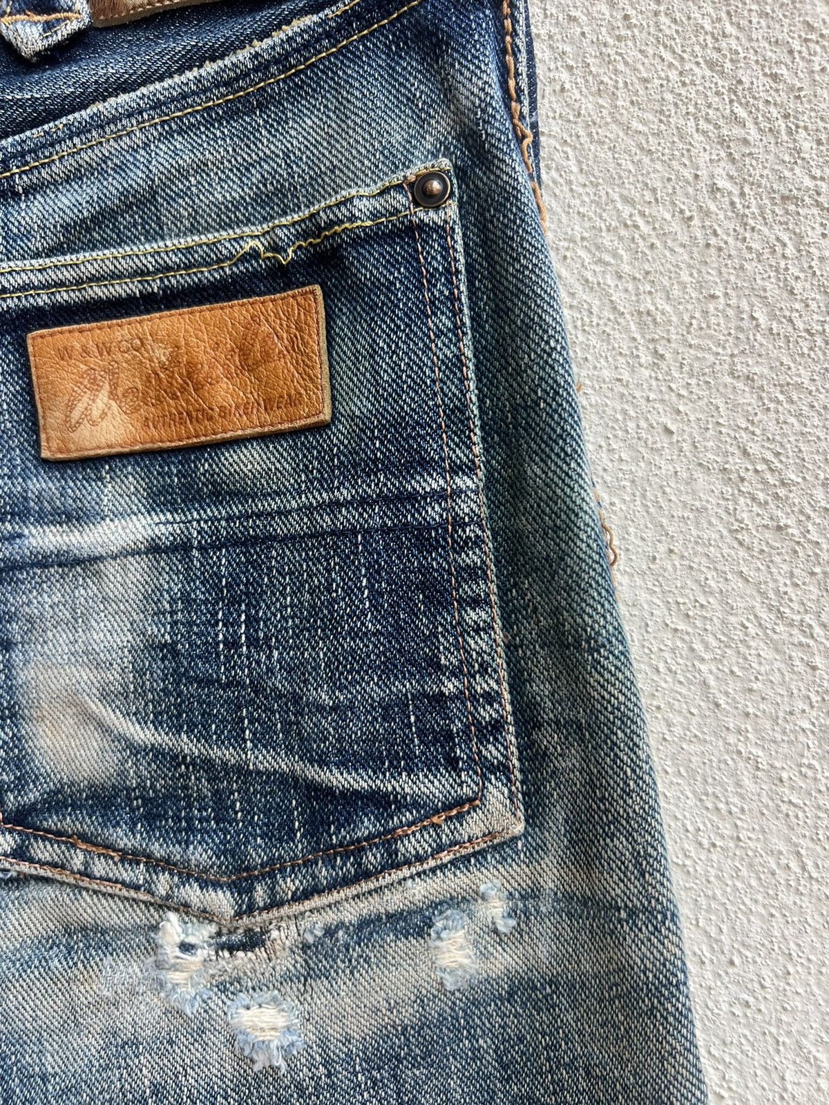 Freewheelers Trashed West Ride Japan Thick Denim Bootcut Jeans Size US 28 / EU 44 - 20 Thumbnail