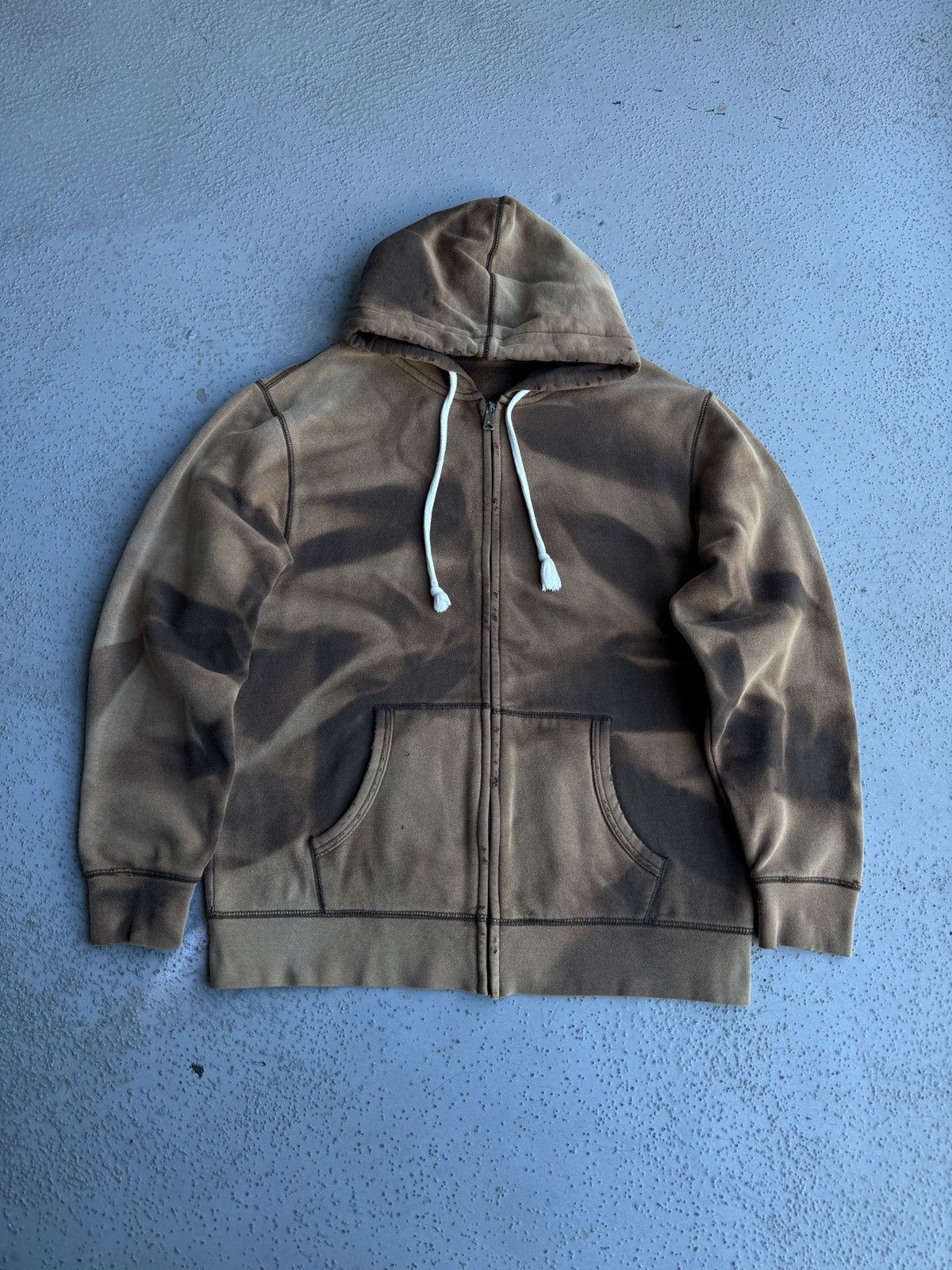 Crazy faded distressed hoodie brown full zip vintage M-L