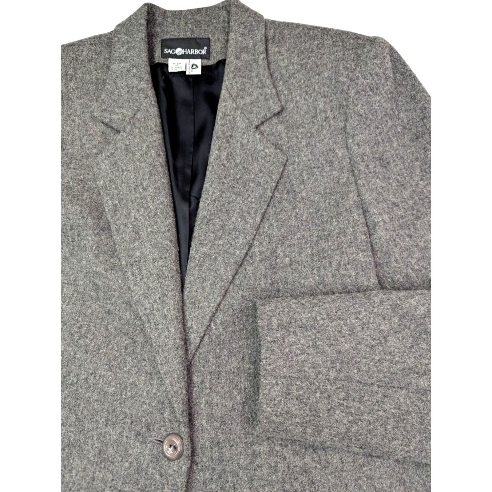 Vintage Sag Harbor Wool Blend Tweed Coat Women 14 Mid-Length Button Closure Black Gray 90s Classic Sports Vintage Womens Size XL / US 12-14 / IT 48-50 - 3 Thumbnail