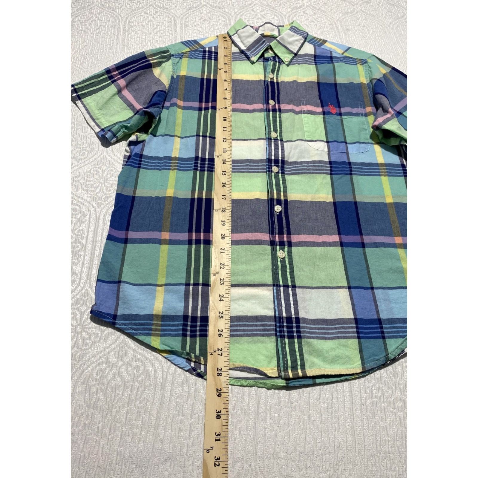 Vintage US Polo Assn Shirt Mens Medium Green Blue Plaid Short Sleeve Button Down Size US M / EU 48-50 / 2 - 5 Thumbnail