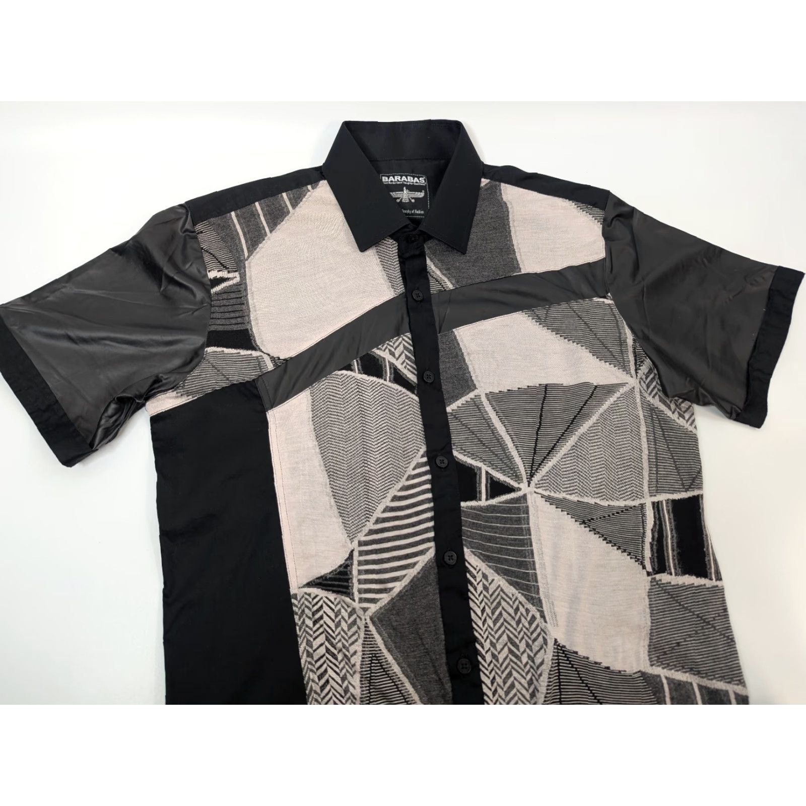 Vintage Barabas Barabas Black Geometric Abstract Faux Short Sleeve Button Shirt Men S Button-Up Collar-Down Cotton Size US S / EU 44-46 / 1 - 2 Thumbnail