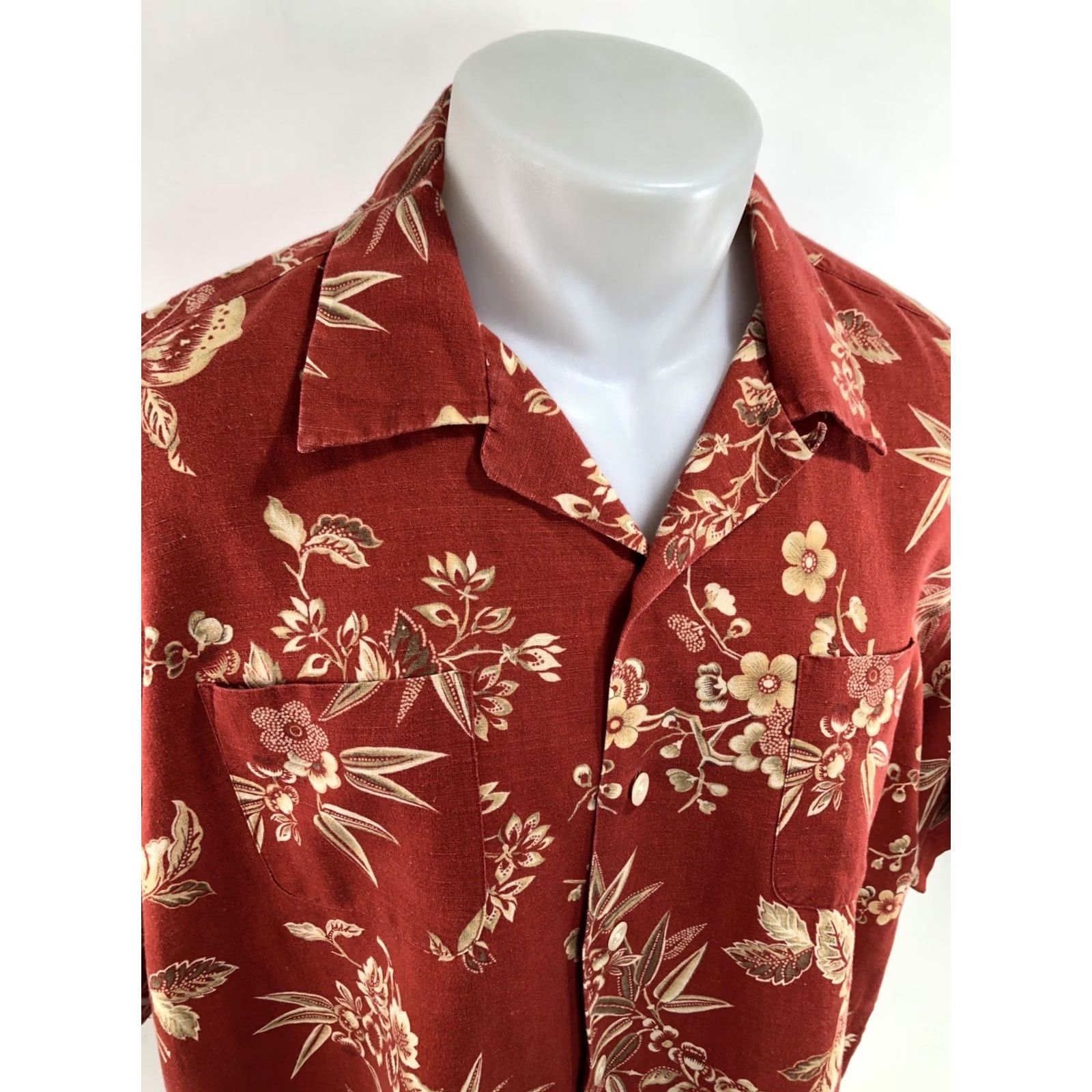 Polo Ralph Lauren VINTAGE Polo Ralph Lauren Camp Linen Blend Hawaiian Shirt XL Aloha Floral Short Sleeve Orangish Red Men Button-Up Size US XL / EU 56 / 4 - 2 Thumbnail