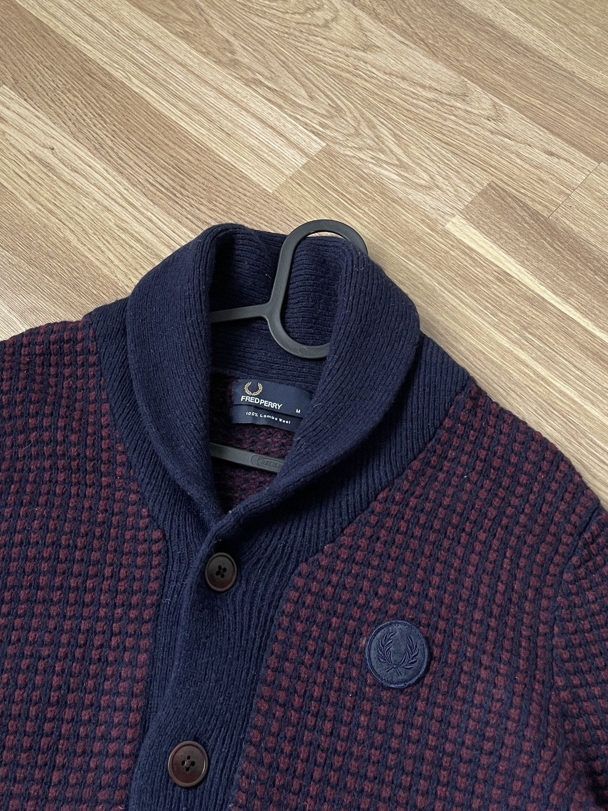 Fred Perry Fred Perry Two Tone Waffle Shawl Navy Red Wool Cardigan M Size US M / EU 48-50 / 2 - 6 Thumbnail