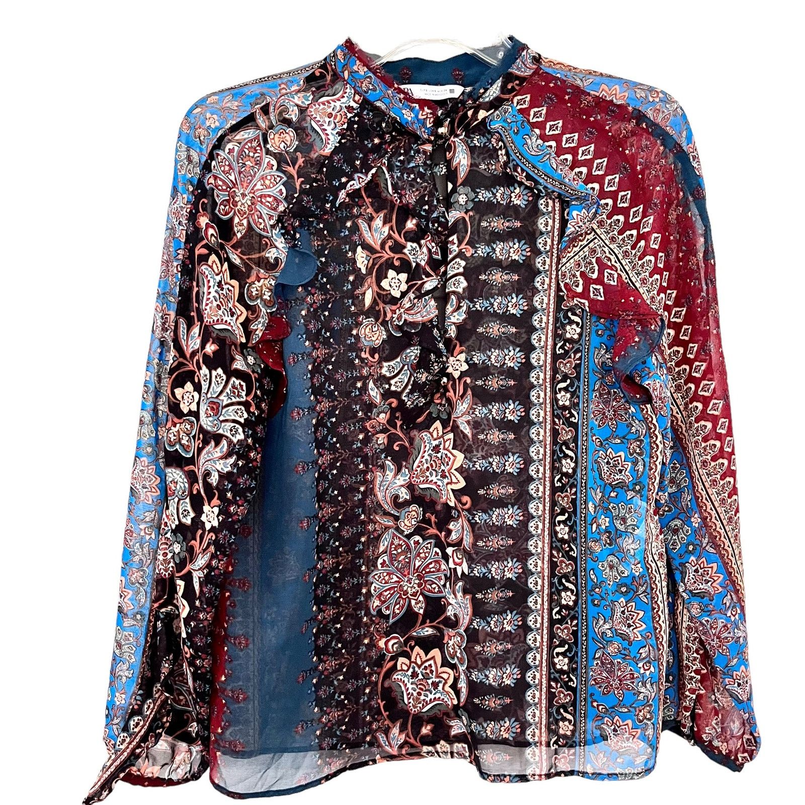 Zara ZARA Multicolor Patchwork Ruffle Chiffon Blouse Top Size S Size S / US 4 / IT 40 - 1 Thumbnail