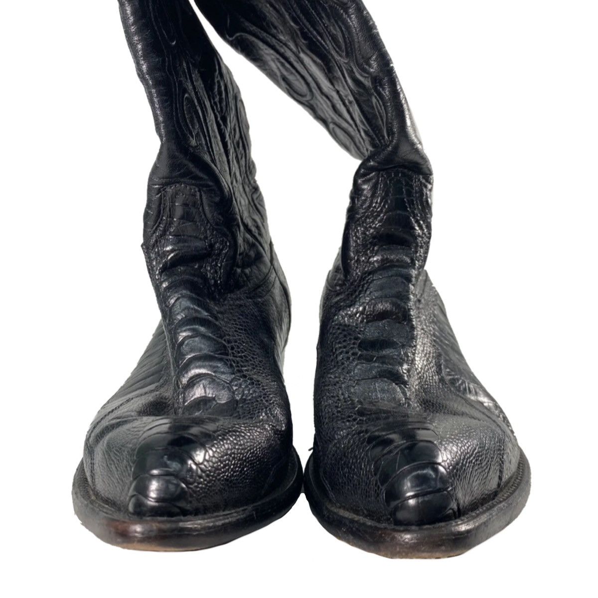 Cowboy Equipment × Los Altos Boots × Vintage ★ Los Altos, Black Leather Exotic Ostrich Cowboy Boots Size US 11.5 / EU 44-45 - 4 Thumbnail
