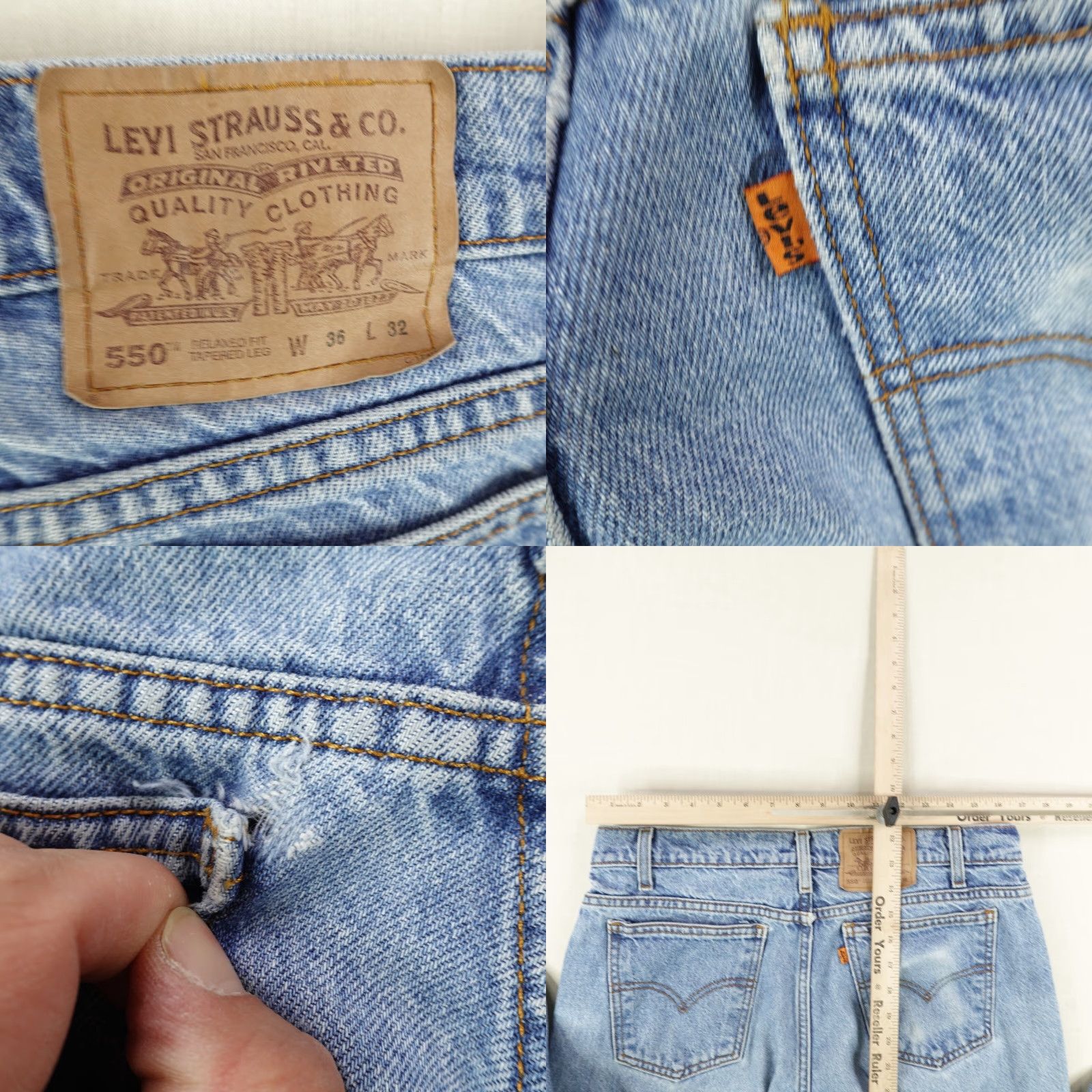 Levi's VINTAGE Levi's Jeans Mens 36x32 Blue Denim 550 Relaxed Tapered Fit Orange Tab 90s Mens/Jeans/Levi's 550/Regular/Blue Size US 33 - 8 Thumbnail