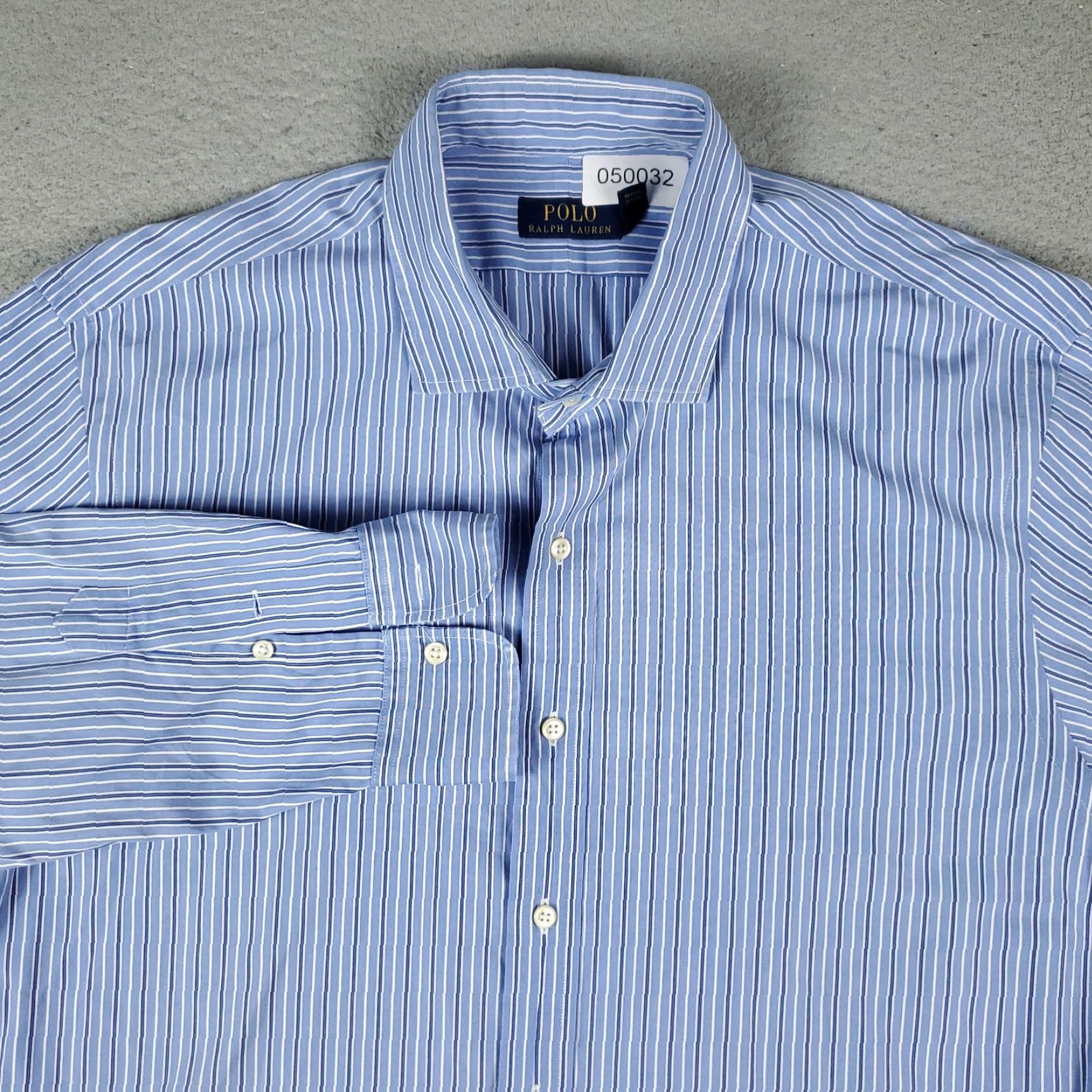 Ralph Lauren Ralph Lauren Dress Shirt Mens 17.5 Blue Striped Button Up Long Sleeve Non-Iron Casual Business Classic Mens Size 17.5 Blue Size 46R - 2 Thumbnail