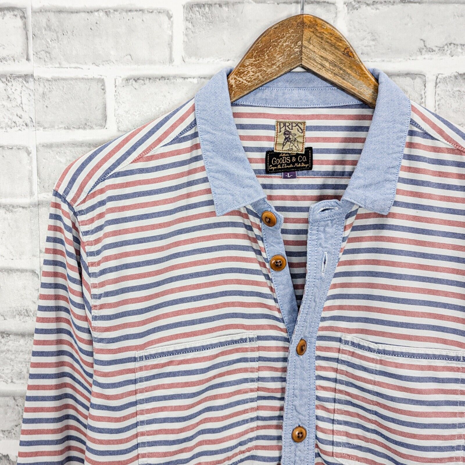 Prps PRPS Goods & Co. Japan Men's Blue Red Striped Chambray shirt Size US L / EU 52-54 / 3 - 5 Thumbnail