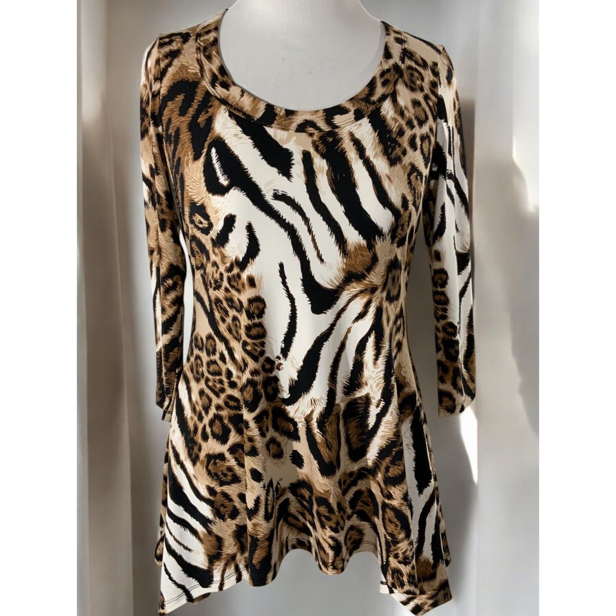 Designer Chaus Animal Print Brown Black Tunic Top Quarter Sleeve S Size S / US 4 / IT 40 - 8 Thumbnail
