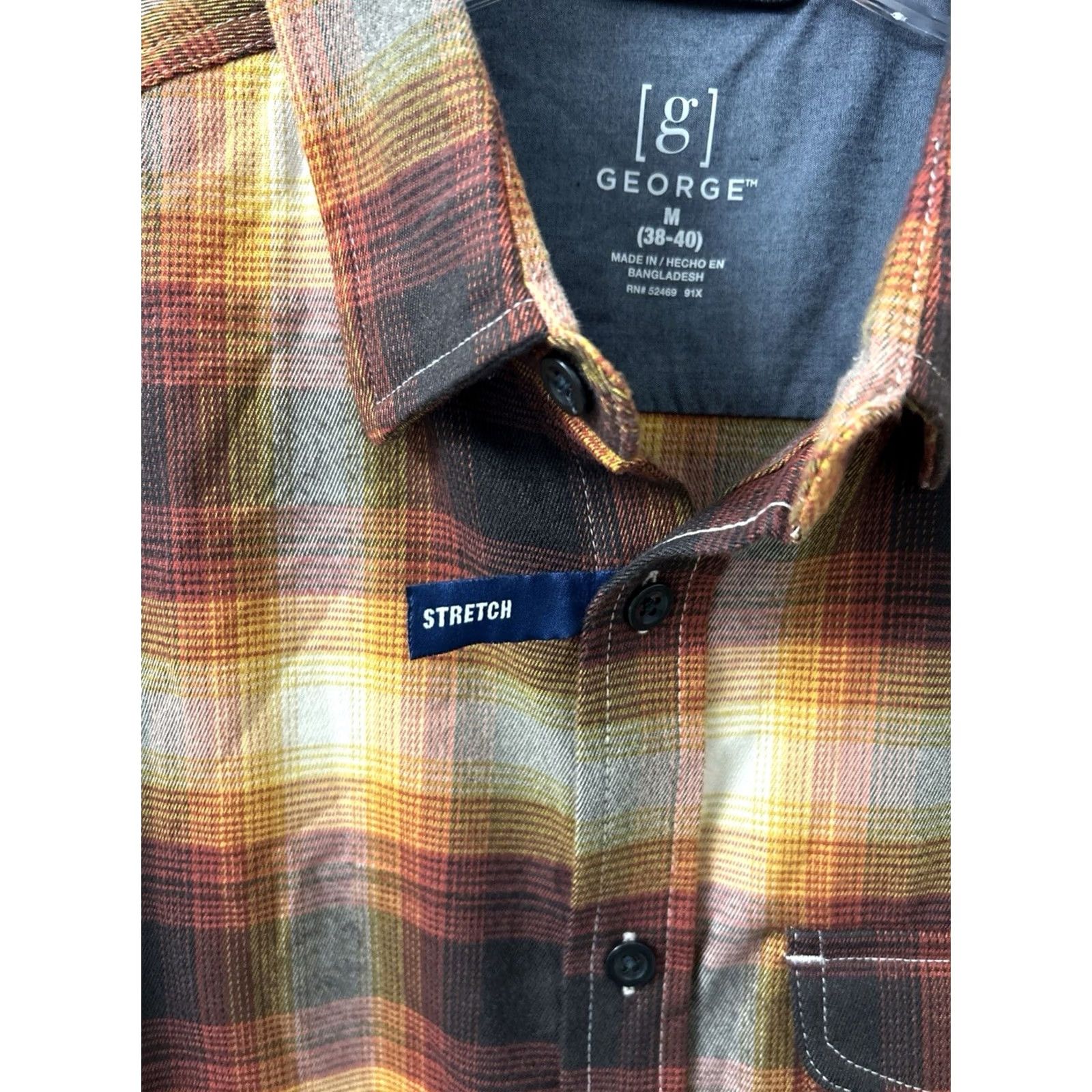 George George Mens Button-Up Shirt L/S Plaid Brown Stretch NWT Size US M / EU 48-50 / 2 - 7 Thumbnail
