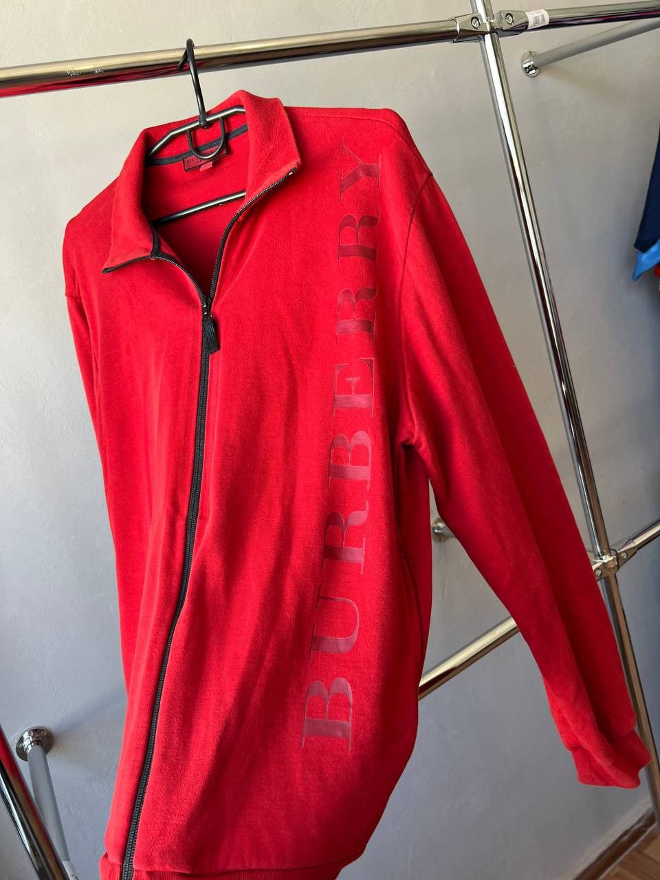 BURBERRY SPORT RED CASUAL MENS FULL ZIP BIG LOGO SWEATSHIRT