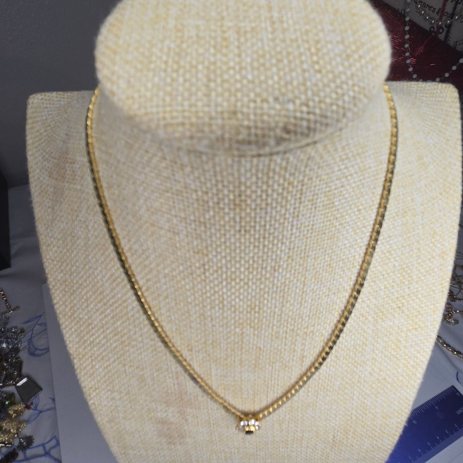 Vintage Vintage Gold Tone Rhinestone Flower Choker Herringbone Chain Size ONE SIZE - 12 Thumbnail