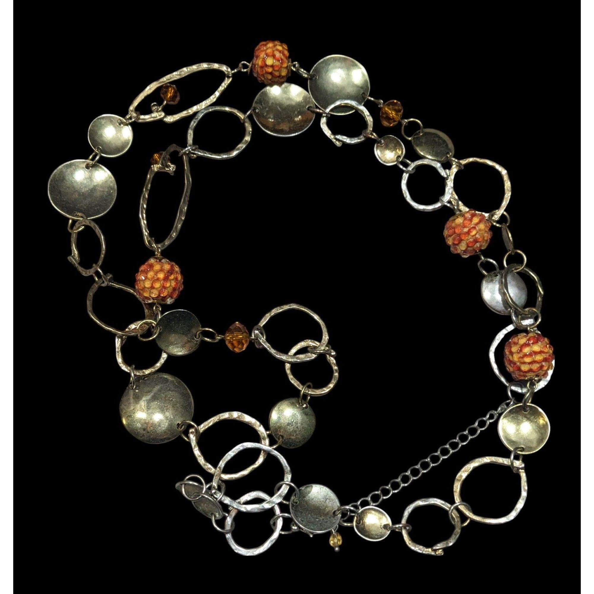 Other Retro Orange Beaded Silver Tone Link Opera Necklace Size ONE SIZE - 1 Thumbnail