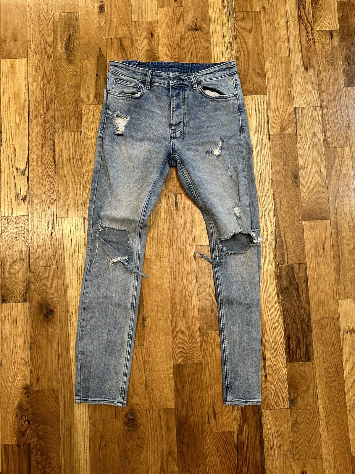 image of Ksubi Stitch Knee Rip Blue Denim Jeans Size 32, Men's