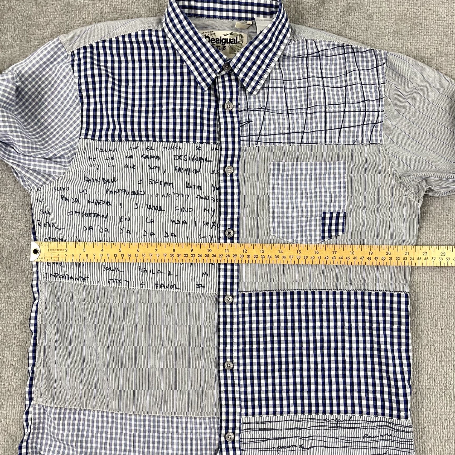 Desigual VINTAGE Desigual Shirt Mens Large Blue Patchwork Modernist Art Eclectic Button Up Size US L / EU 52-54 / 3 - 4 Thumbnail