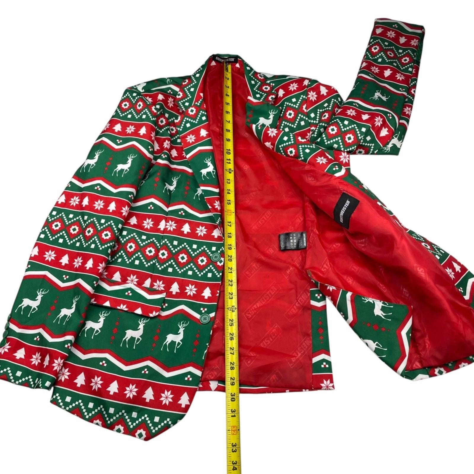 Other Suitmeister Men's Ugly Christmas Blazer Red/White/Green Rein Size 38R - 12 Thumbnail