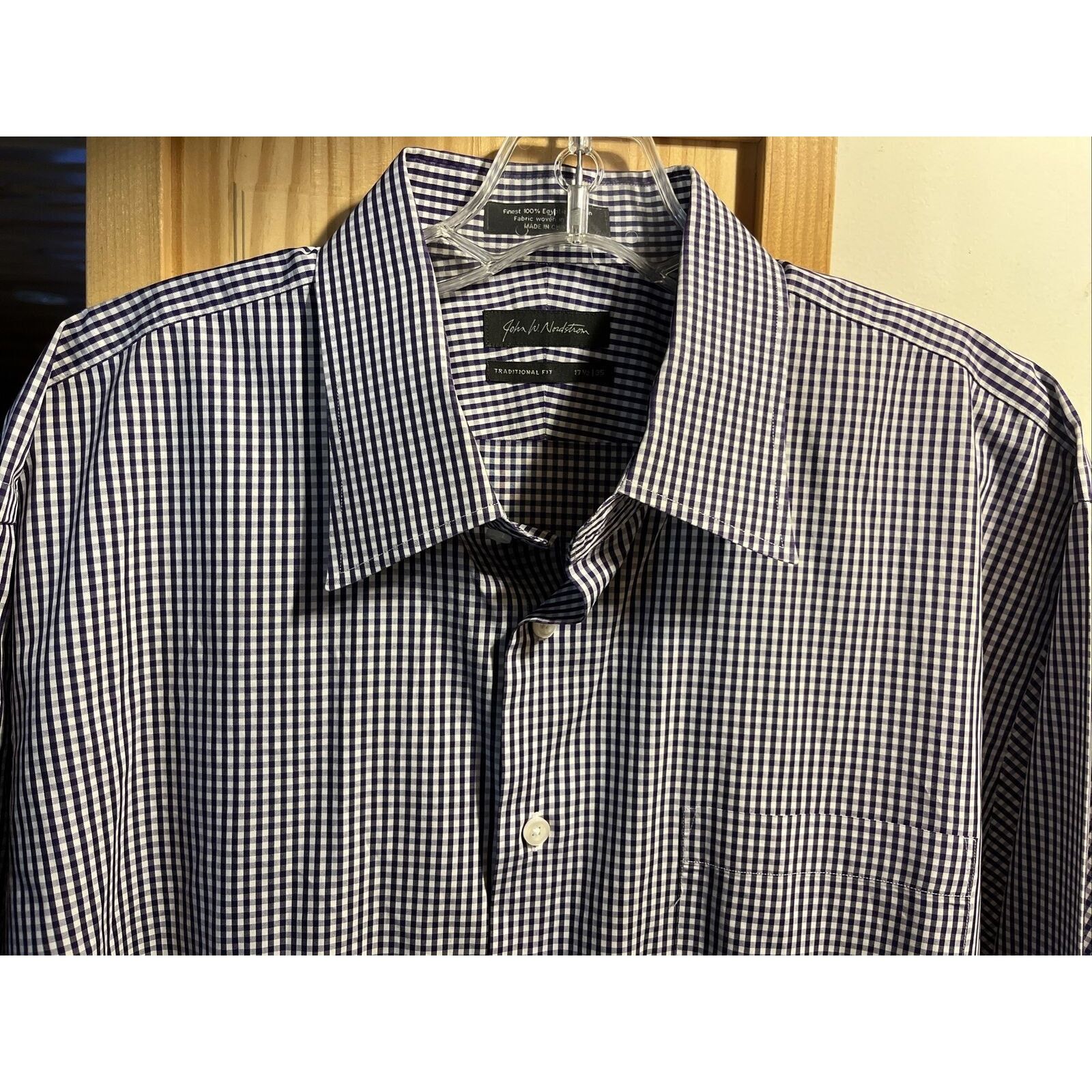 Nordstrom John W Nordstrom 17.5 35 Purple Check LS Egypt Cotton Shirt Size US XXL / EU 58 / 5 - 4 Thumbnail