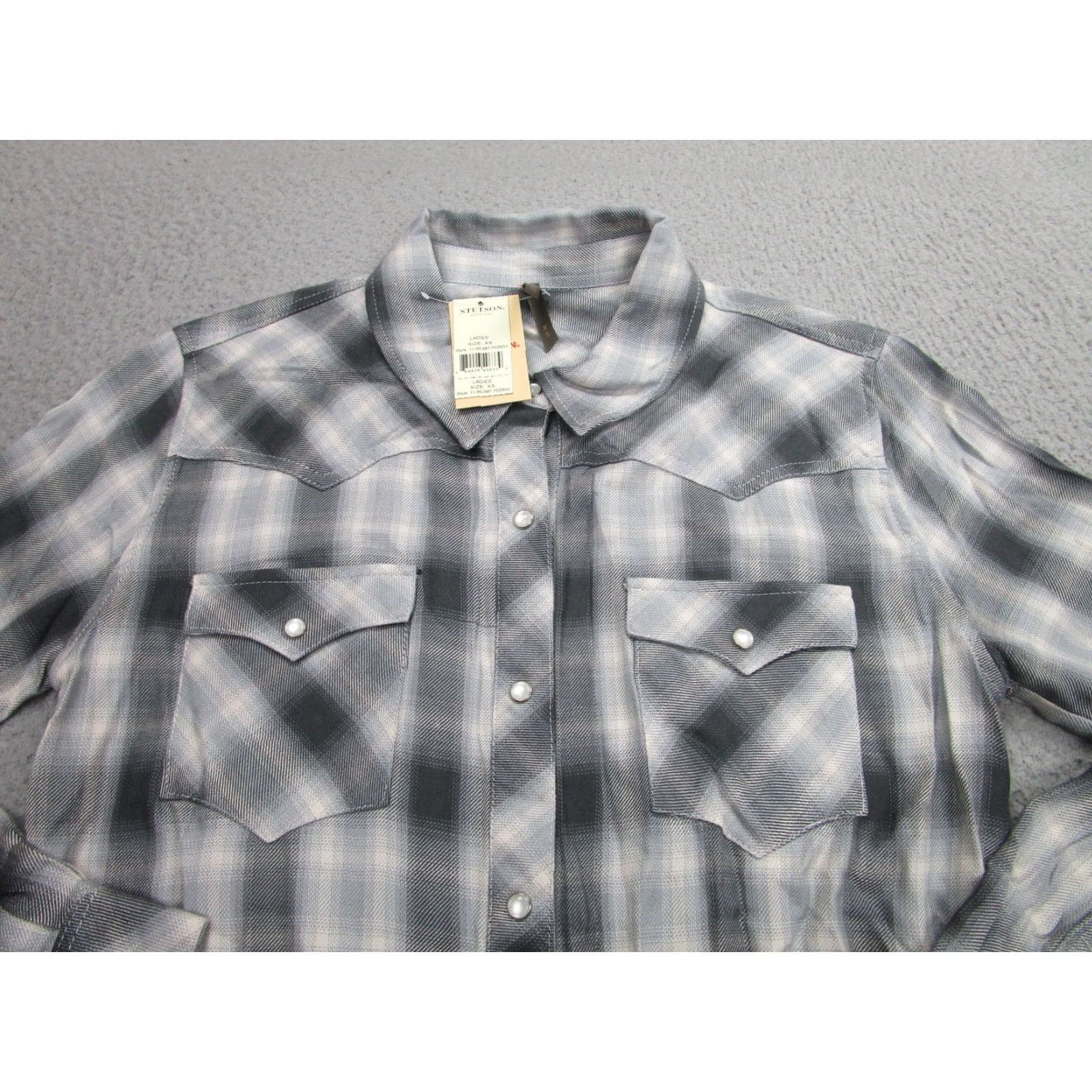 Stetson Stetson Shirt XS Gray Plaid Pearl Snap Western Button-Up 11-50-597-7033GY Womens Size XS / US 0-2 / IT 36-38 - 2 Thumbnail