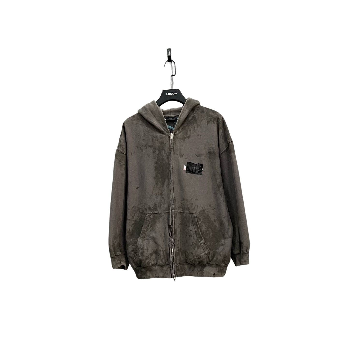 Balenciaga BALENCIAGA MUDDY DIRTY DISTRESSED ZIP-UP POLO HOODIE