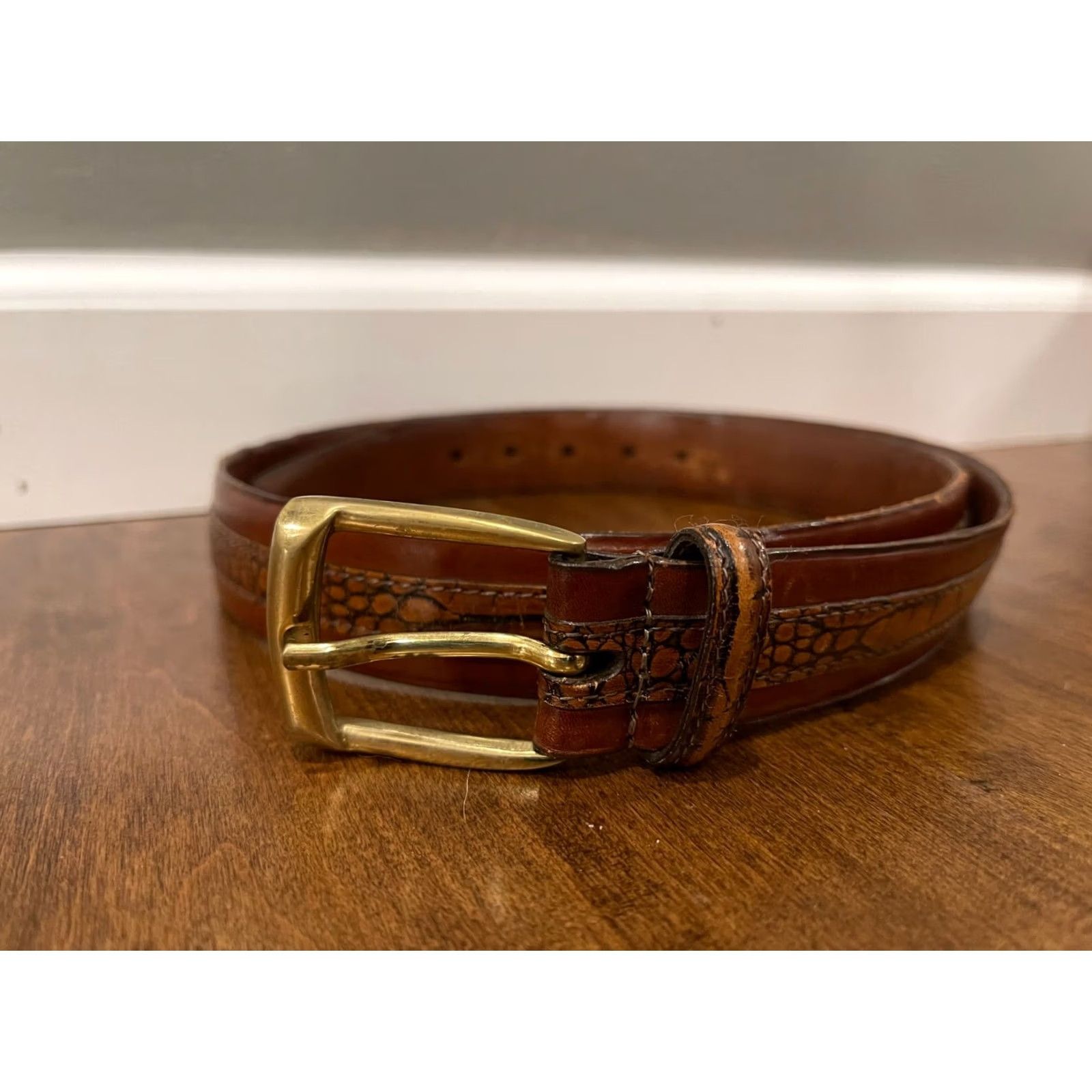 Vintage Paul Fredrick Belt Brown Leather Aniline Kipskin Shoulders Made in USA Mens 36 Snake Size 36 - 2 Thumbnail