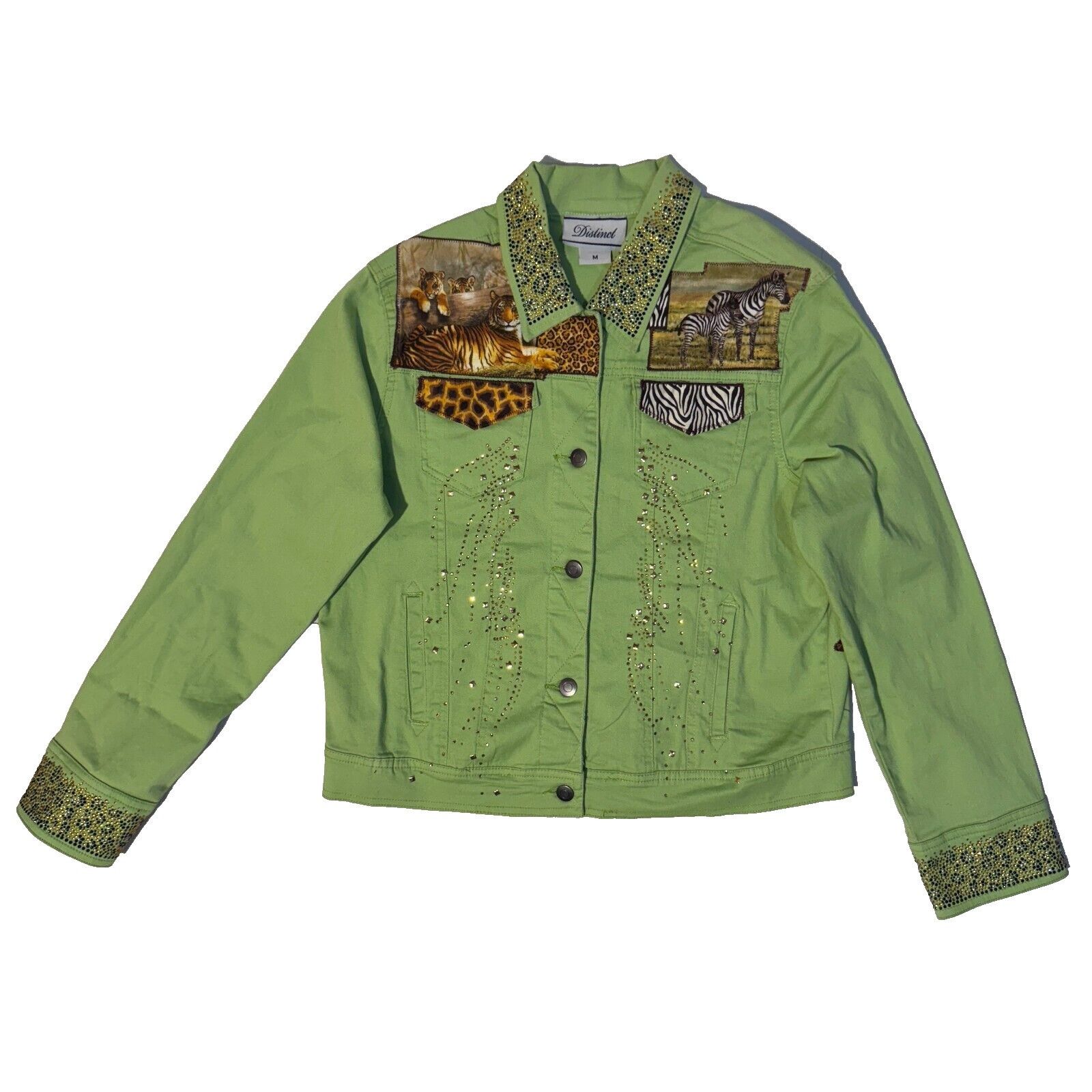 Other Distinct Green Tiger Zebra Denim Jean Jacket - M Rhinestones Size M / US 6-8 / IT 42-44 - 1 Thumbnail