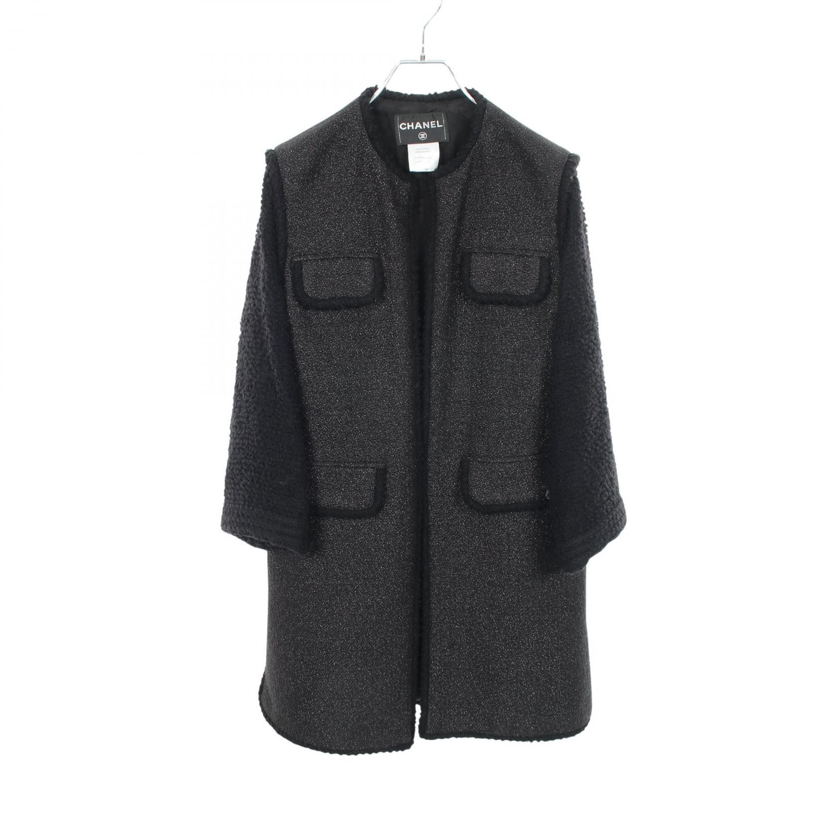 Chanel Chanel Chanel Coco Mark Button Tweed No Collar Coat Textile Outerwear P44723W05198 DUTY FREE for USA Size ONE SIZE - 1 Thumbnail