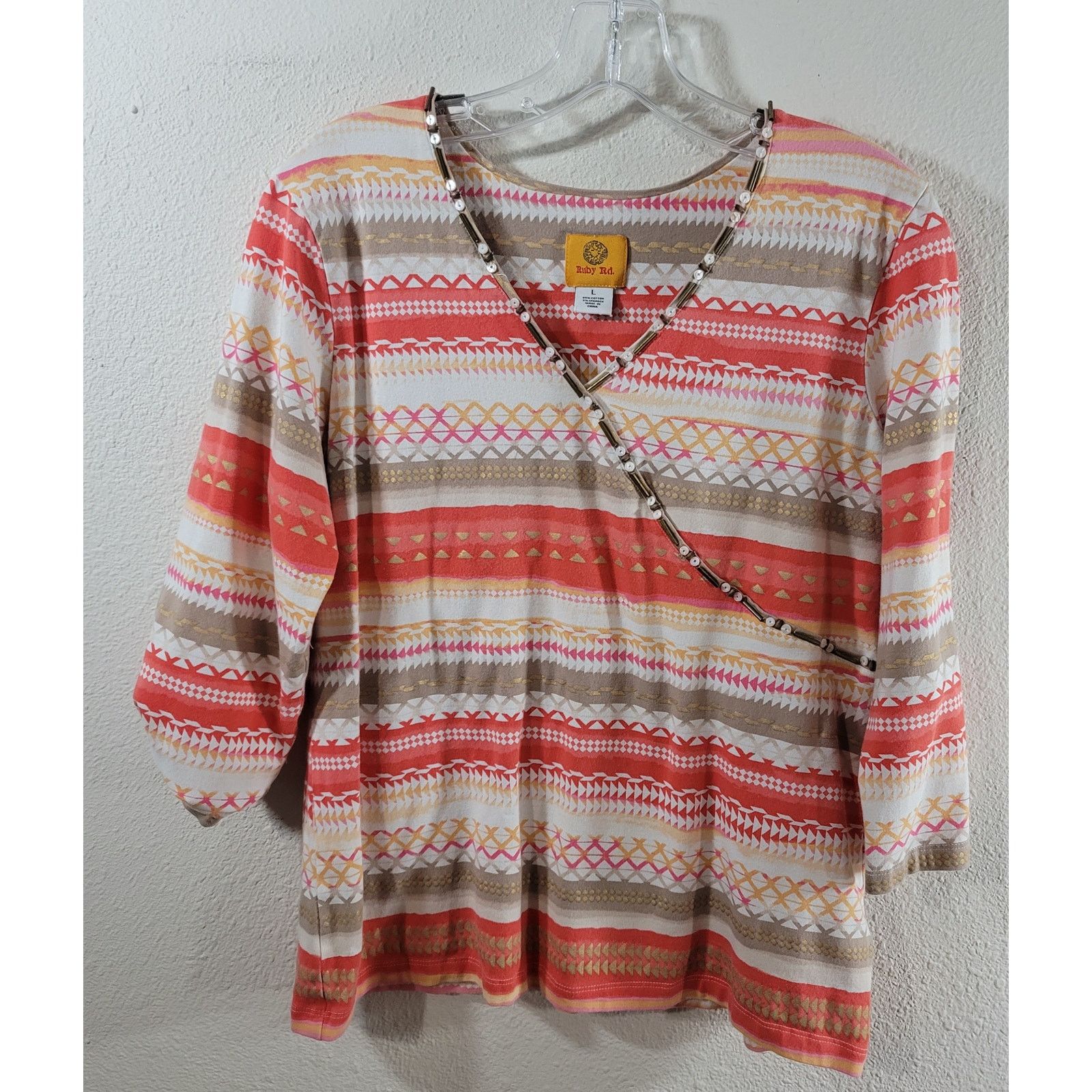Other Ruby Rd. Orange Gold White Beaded V Neck Top Large Size L / US 10 / IT 46 - 5 Thumbnail