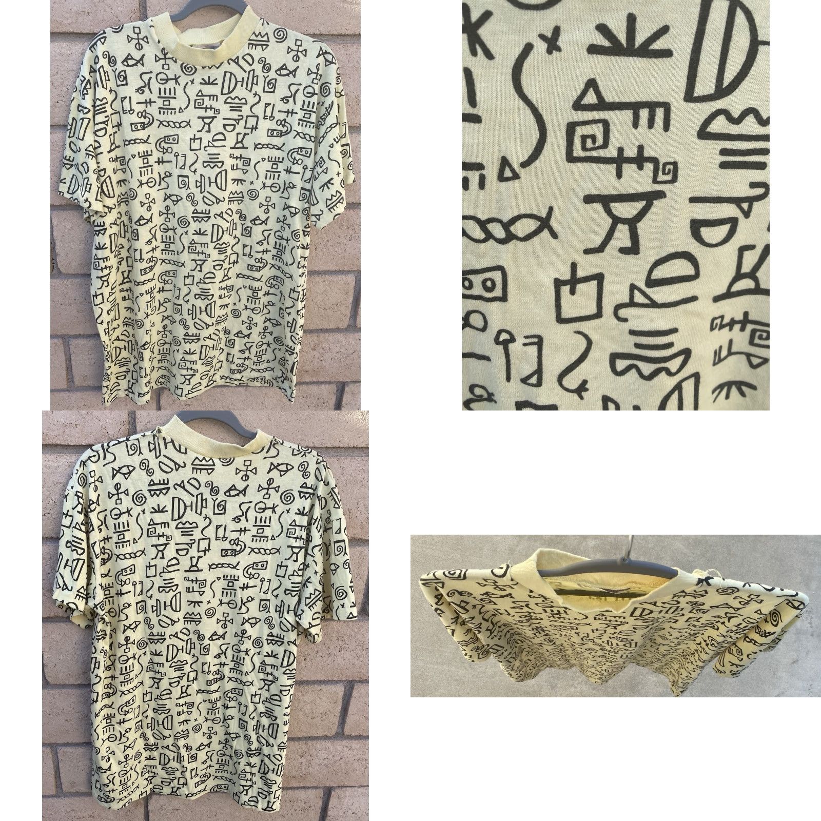 Vintage VINTAGE Geometric Graphic Tee AOP Hieroglyphics T Shirt HRS Rollerprints 80s Mens One Size Yellow Graphic Print 1980s 80s Size US M / EU 48-50 / 2 - 8 Thumbnail