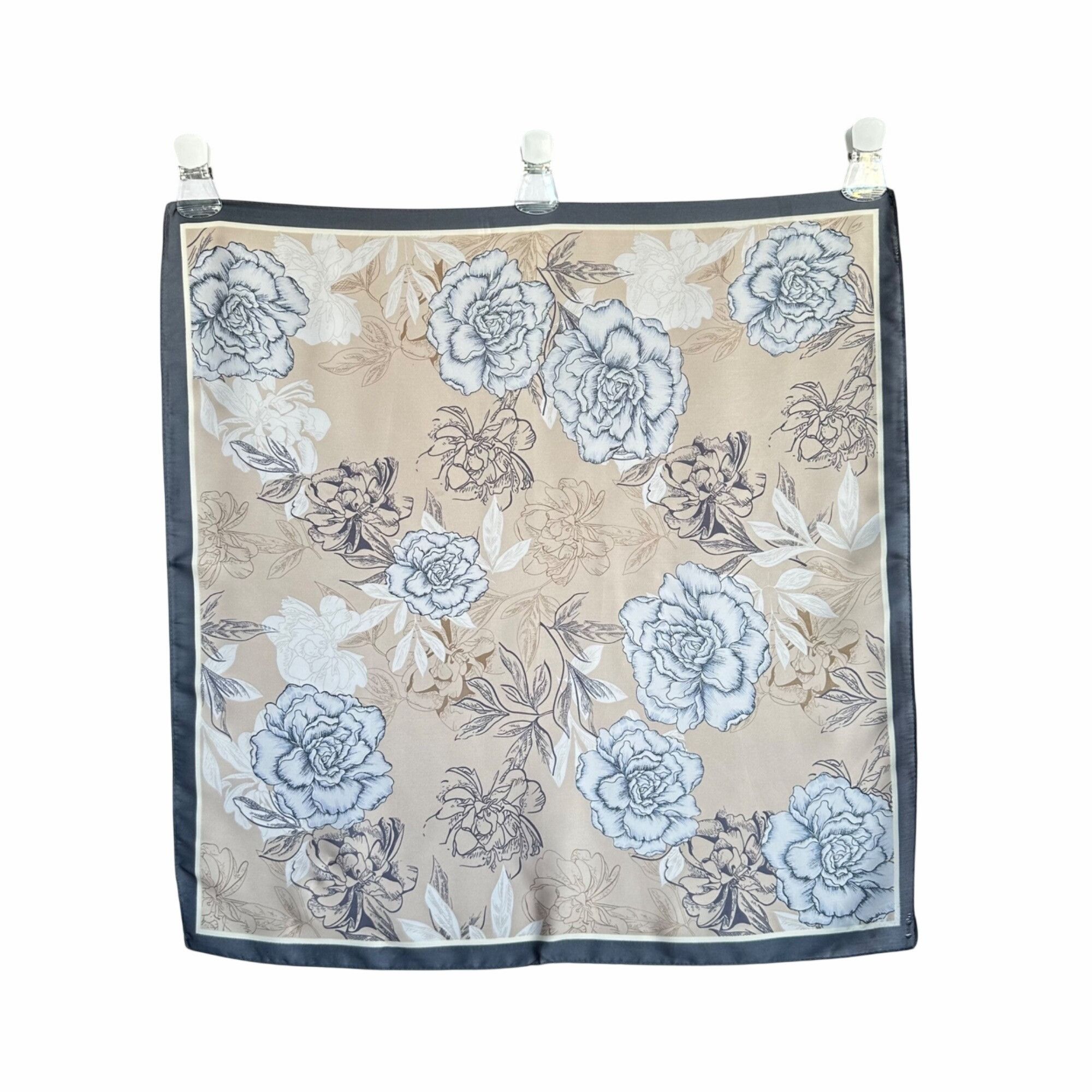 Other Vintage Style Floral Square Scarf Blue Floral Roses Head Wra Size ONE SIZE - 4 Thumbnail