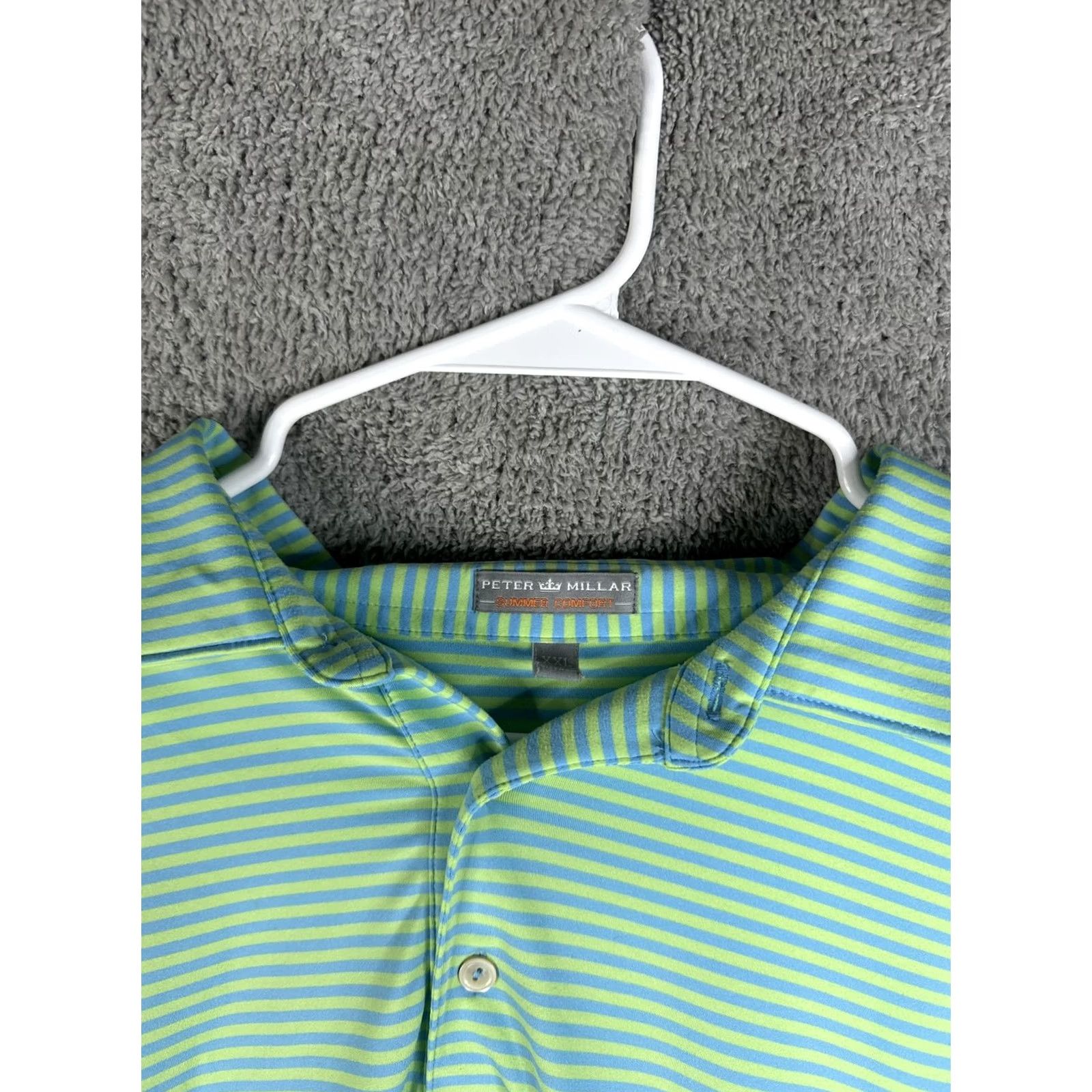 Peter Millar VINTAGE? No — Peter Millar Polo Shirt Mens 2XL Green Blue Stripe Golf Performance Short Sleeve Shirt Size US XXL / EU 58 / 5 - 7 Thumbnail