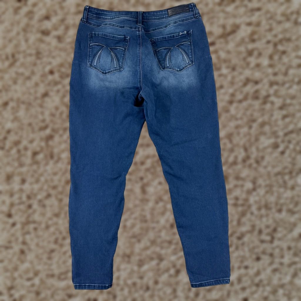 Vintage Seven7 Jeans Womens 14 Blue Denim High Rise Leggings Embroidered Cotton Blend Shirt? Size 36" / US 14 / IT 50 - 1 Thumbnail