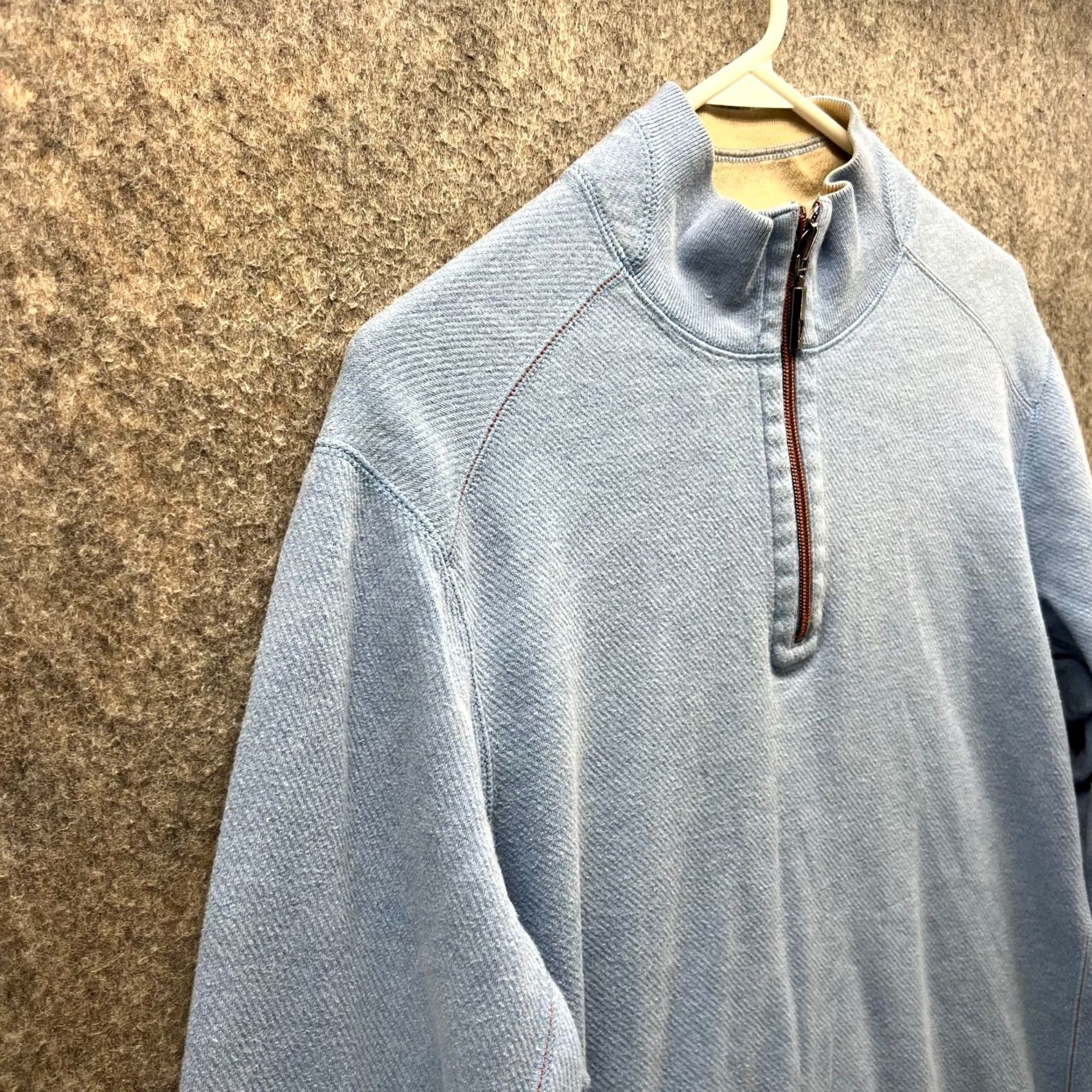 Tommy Bahama Tommy Bahama Sweater Men M Adult Blue 1/4 Zip Reversible Pullover Buttonless Mock Neck Long Sleeve Knit Fleece Logo Solid Size US M / EU 48-50 / 2 - 4 Thumbnail