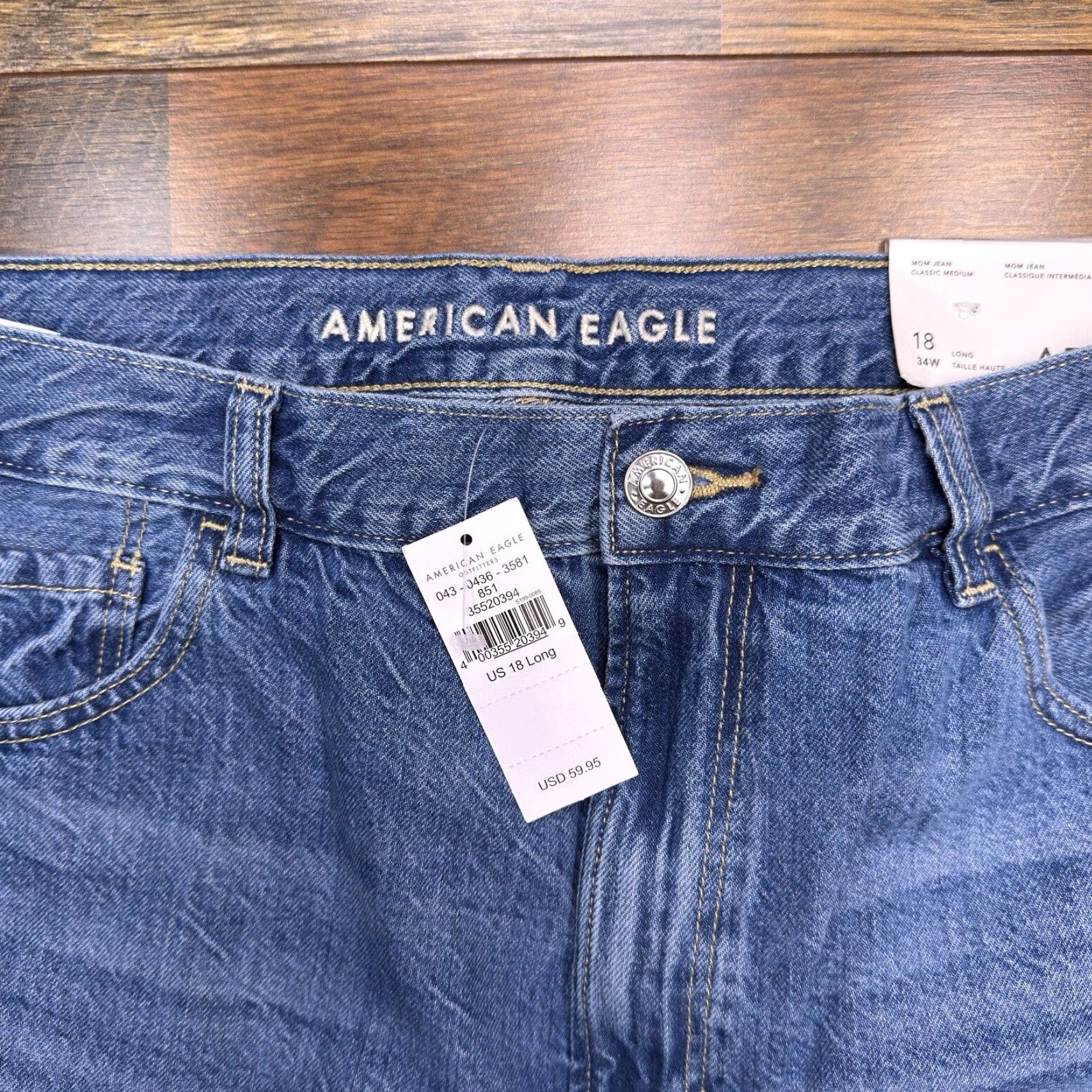 American Eagle Outfitters American Eagle Mom Jean 18 Long 34w High Rise Classic Medium New Size 40" / US 18 - 4 Thumbnail
