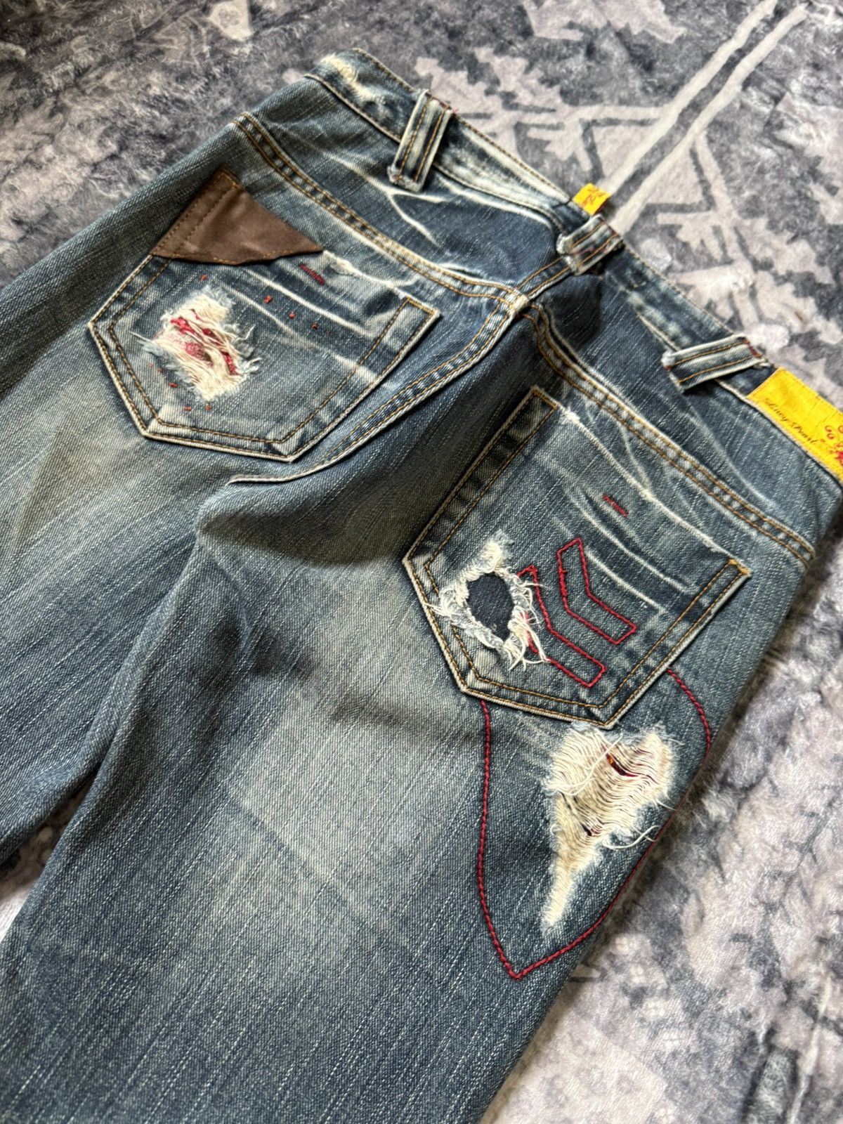 Hysteric Glamour Lucy Pearl Patch Work Leather Trimmed Shashiko Flared Jeans Size US 27 - 13 Thumbnail