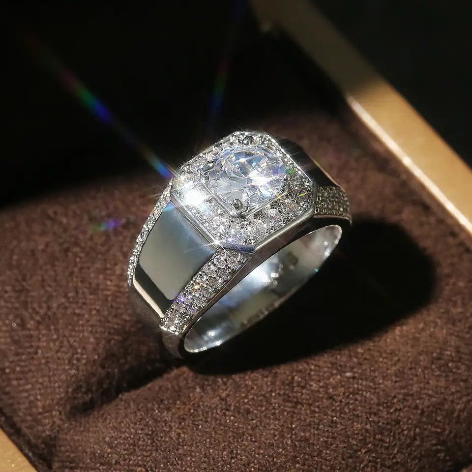 Vintage Luxury 925 Sterling Silver Men AAA Crystal Zircon Stone Size ONE SIZE - 2 Thumbnail