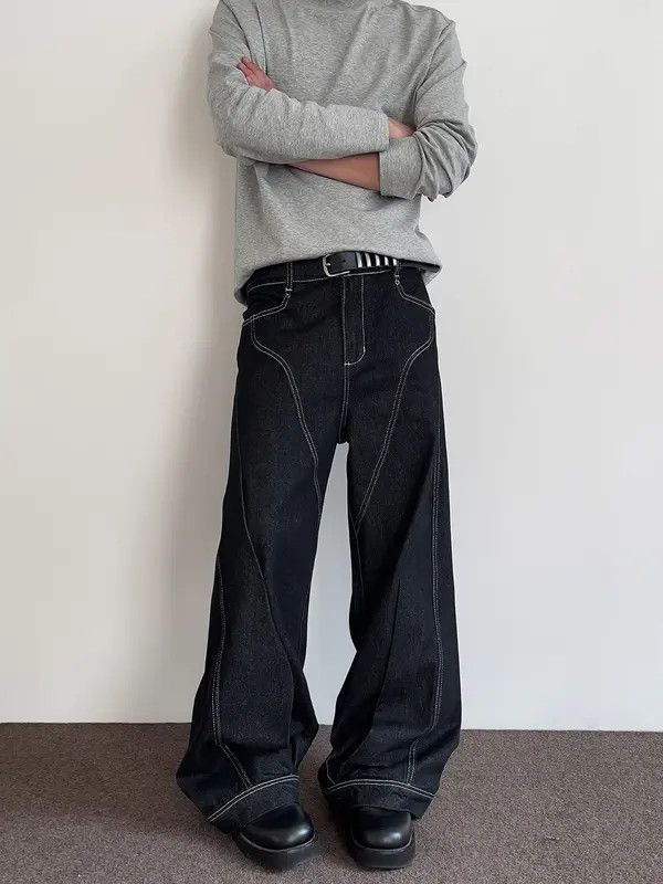 VIBE White Stich Embroidery Wide Leg Baggy Jeans Size US 30 / EU 46 - 3 Thumbnail