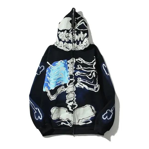 VIBE Skeleton Print Zip Up Hoodie Punk Rock Y2k Size US L / EU 52-54 / 3 - 3 Thumbnail