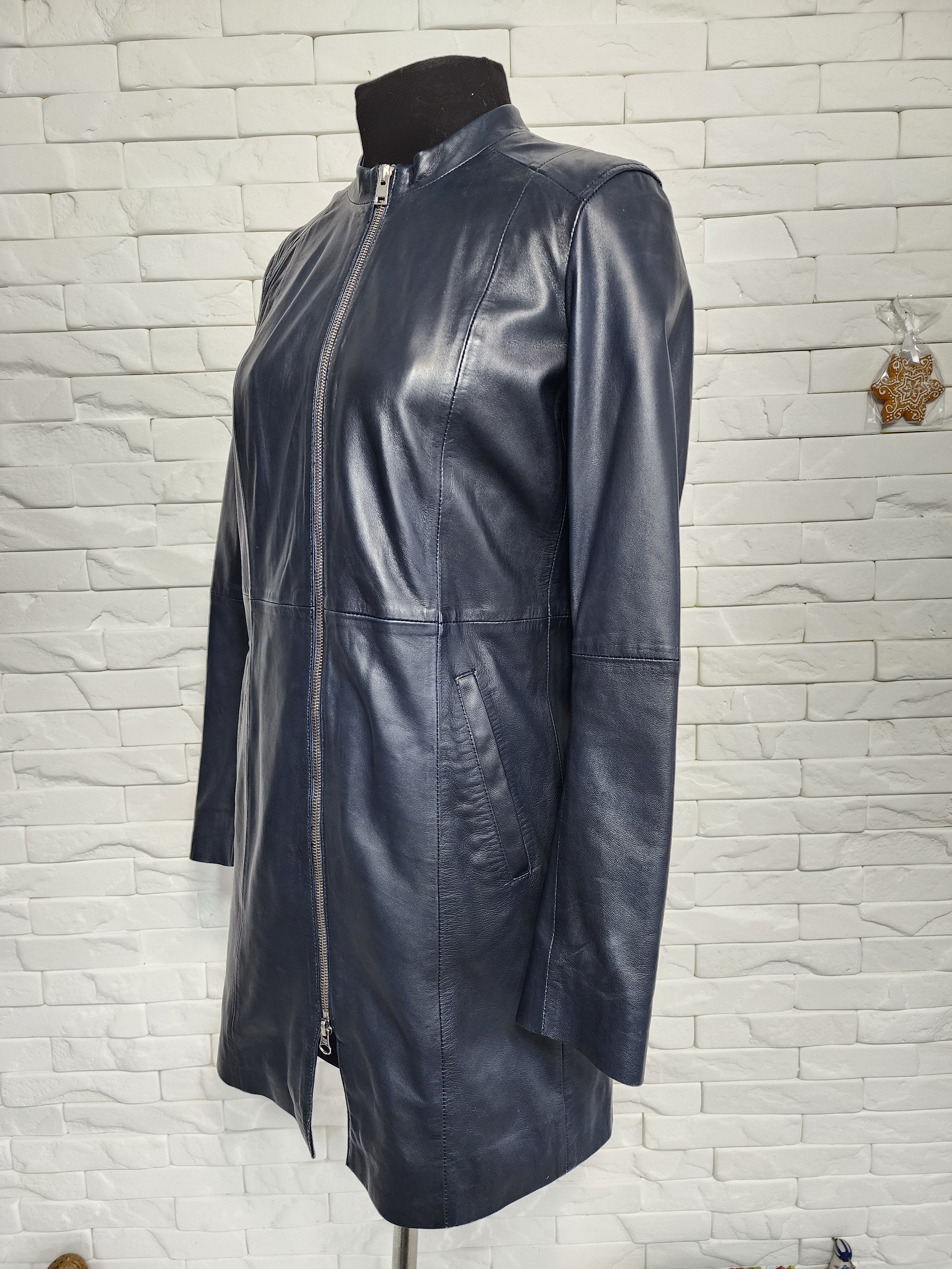 Other Blue Leather Jacket, Metal Zipper, Women's Size Size M / US 6-8 / IT 42-44 - 2 Thumbnail