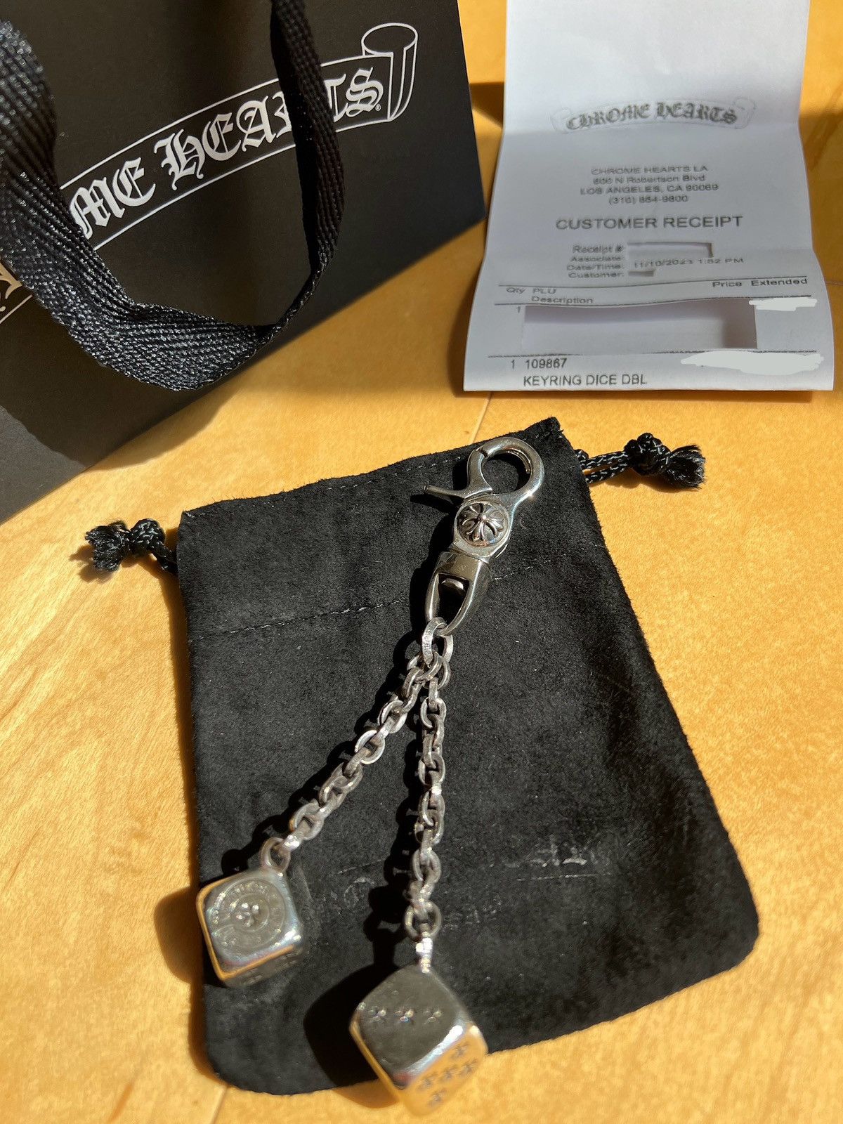 Pre-owned Chrome Hearts Dice Keychain W/ Lobster Clasp In Silver