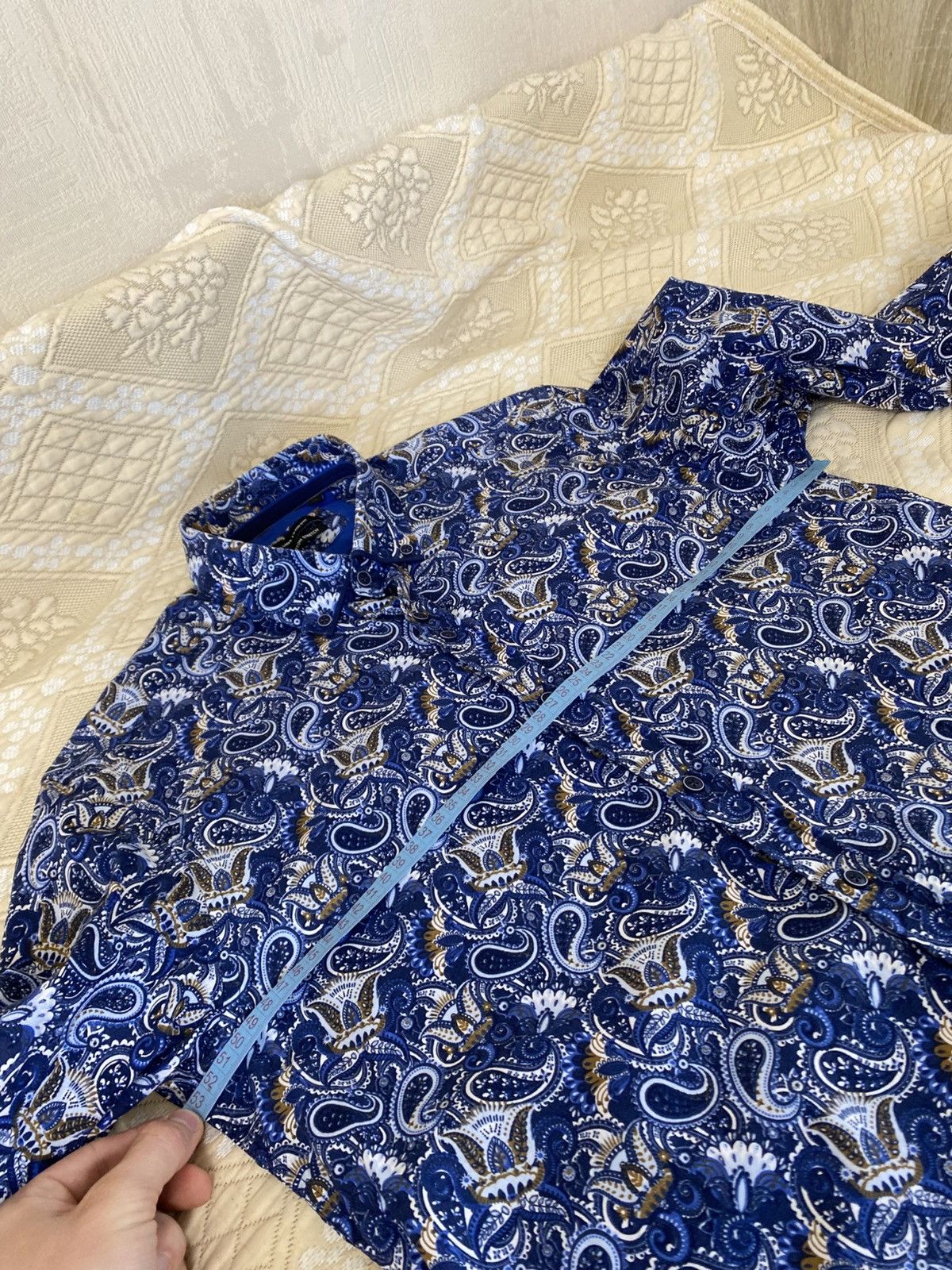 Vintage 🔥 Guide London Paisley Polo Long Sleeve Button Shirt Blue Size US XL / EU 56 / 4 - 9 Thumbnail