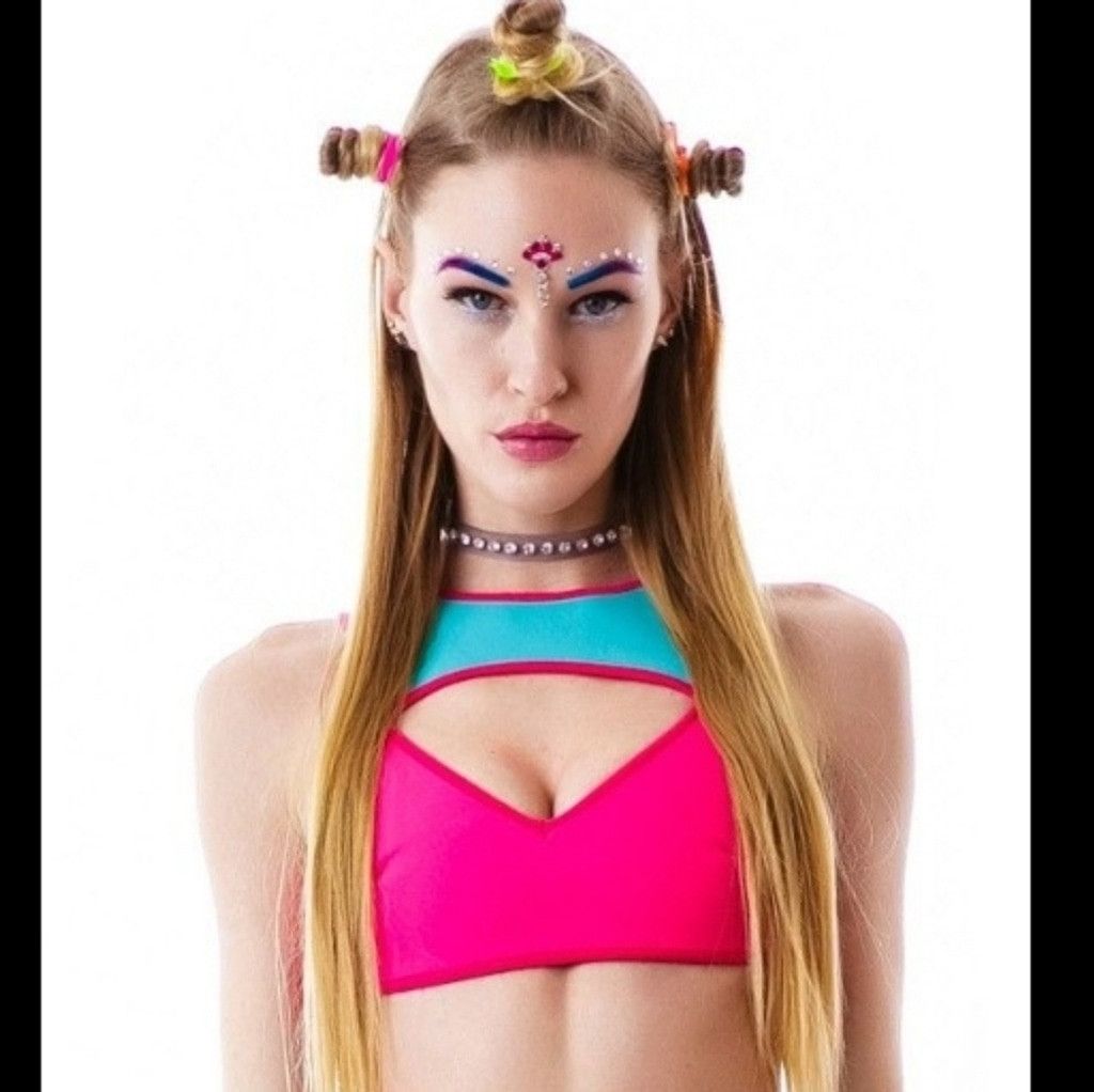 Other NWT This Is A Love Song Neoprene Pink&Blue Cutout Bikini Top Size M / US 6-8 / IT 42-44 - 4 Thumbnail