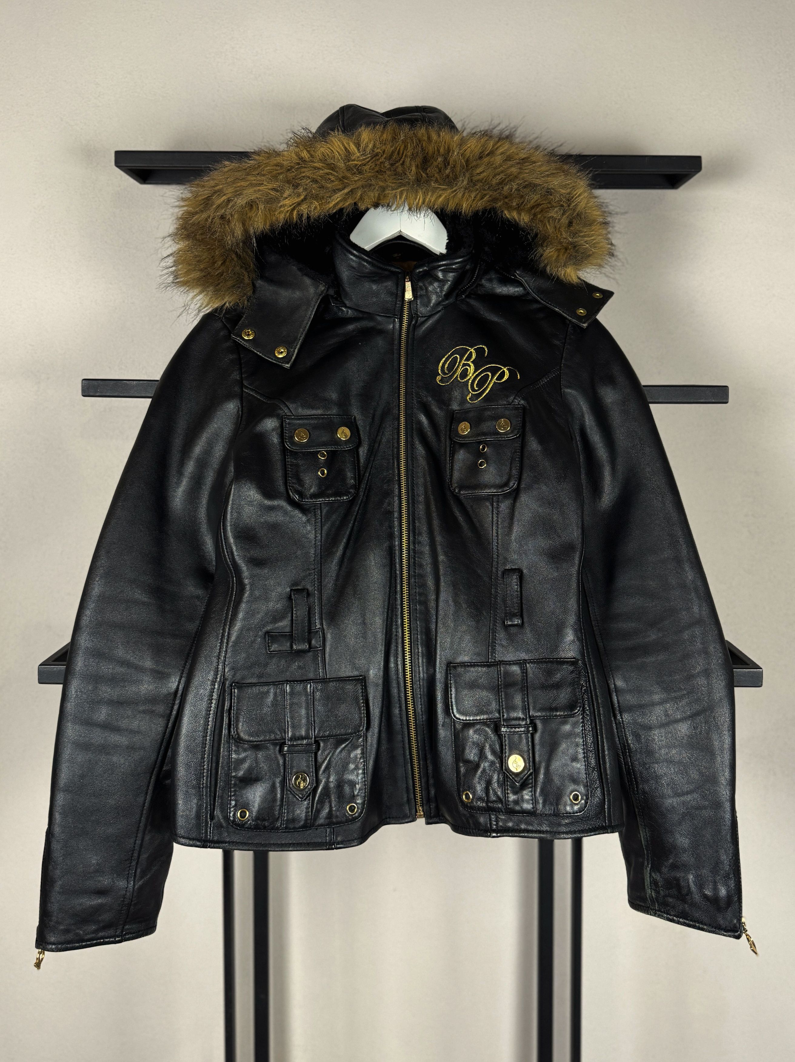 Other Y2K Leather Jacket Fur Hood Utility Vintage Archive Style Size US S / EU 44-46 / 1 - 4 Thumbnail