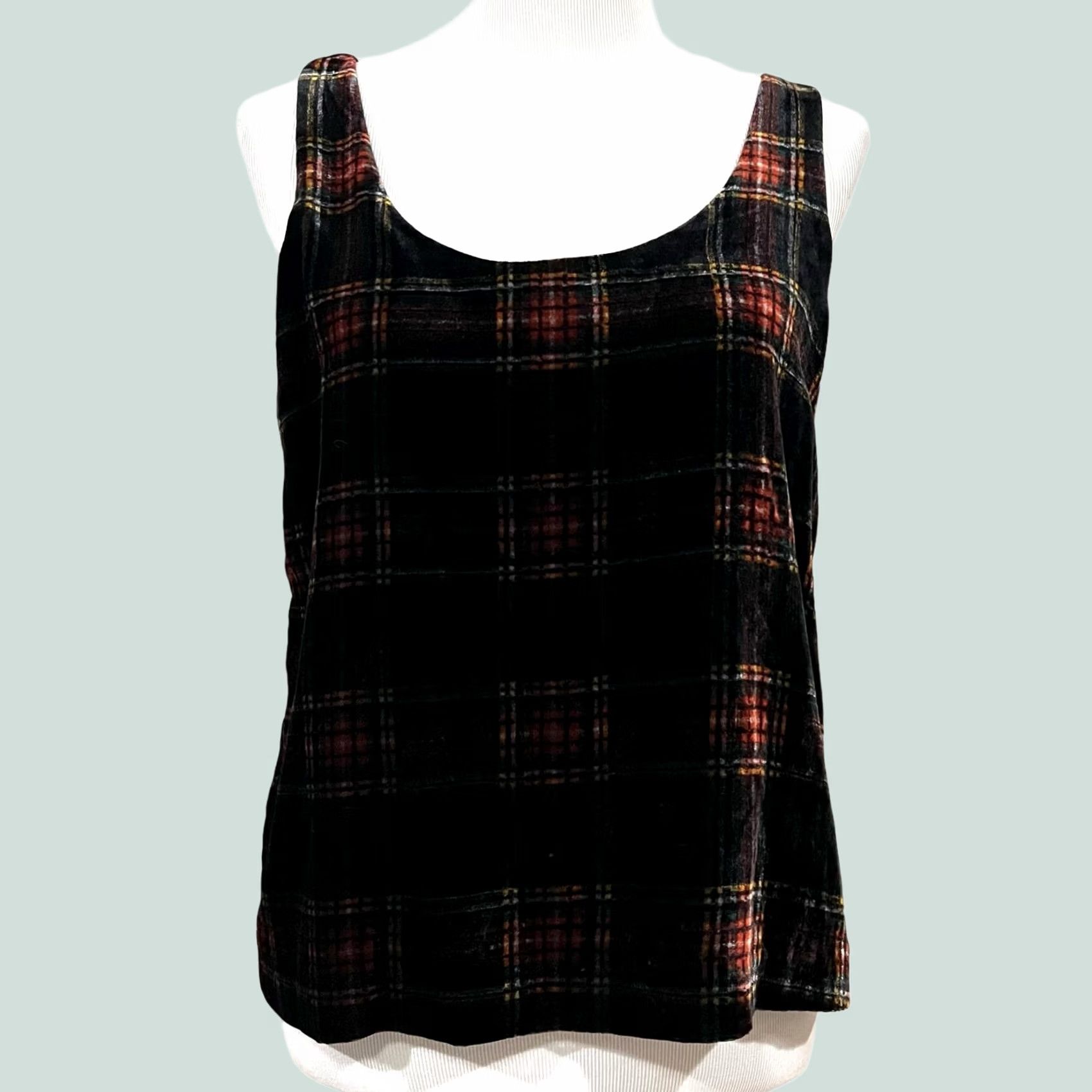 J.Crew J.Crew Black Velvet Plaid Sleeveless Tank Top Blouse Women’s 4 Multicolor Velvet Tartan Plaid Sleeveless Shirt Womens 4 Size S / US 4 / IT 40 - 1 Thumbnail