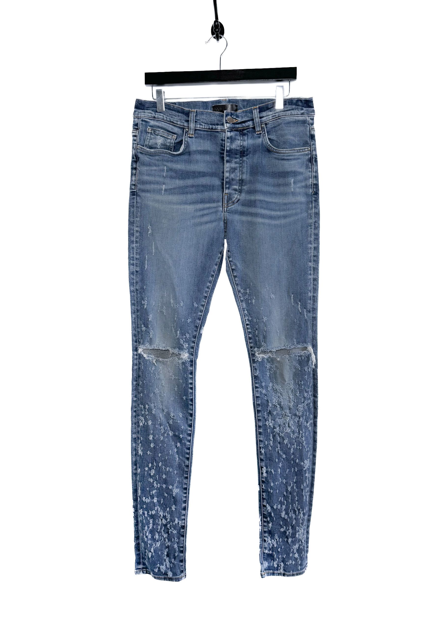 Amiri Amiri Washed Blue Knee Slit Shotgun Jeans Size US 34 / EU 50 - 1 Thumbnail